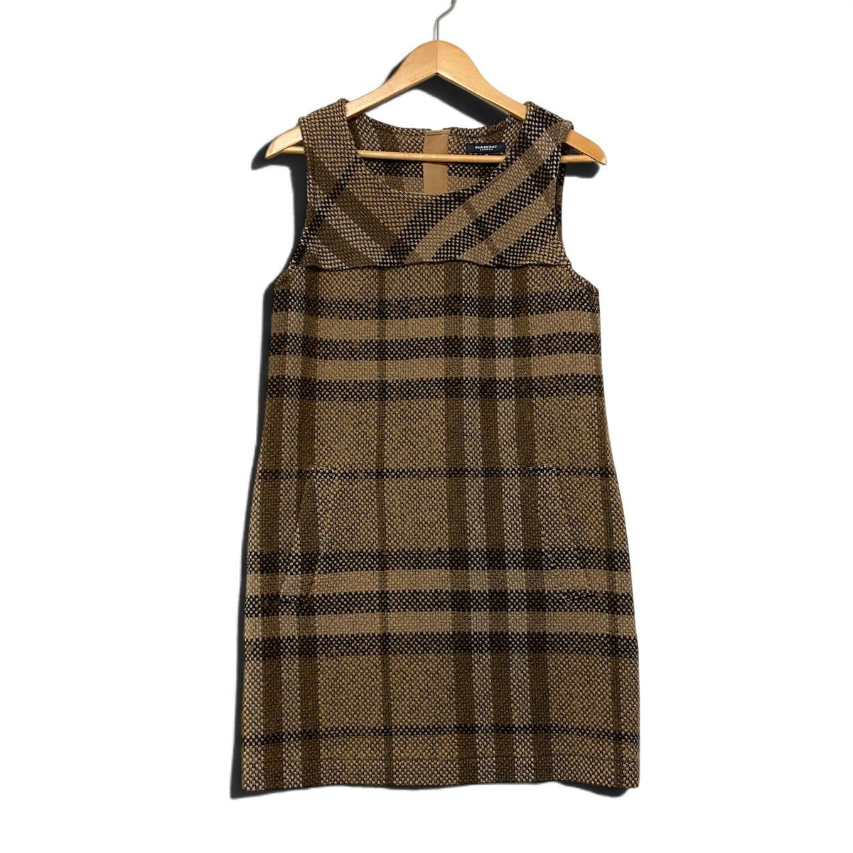 20j22 【美品】BURBERRY LONDON バーバリーロンドン ノースリーブワンピース ウールワンピース チェック柄 日本製 40サイズ ブラウン レディース 女性用u02t