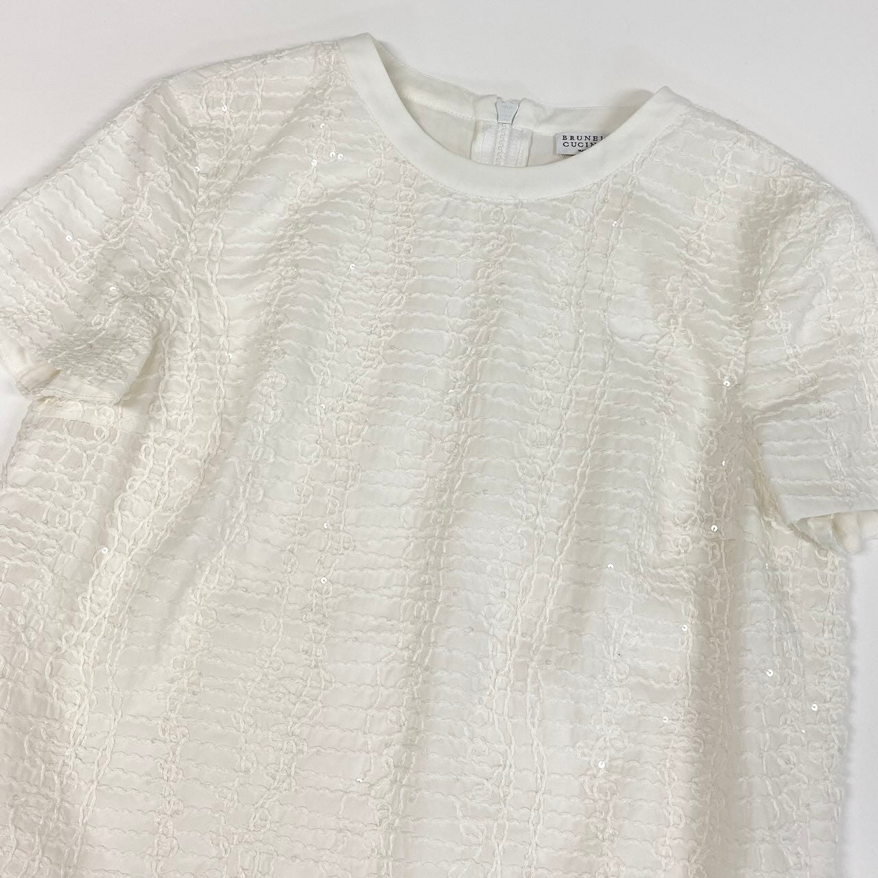 20d18 BRUNELLO CUCINELLI ブルネロクチネリ 半袖カットソー  刺繍デザイン トップス イタリア製 XSサイズ ホワイト レディース 女性用u02t