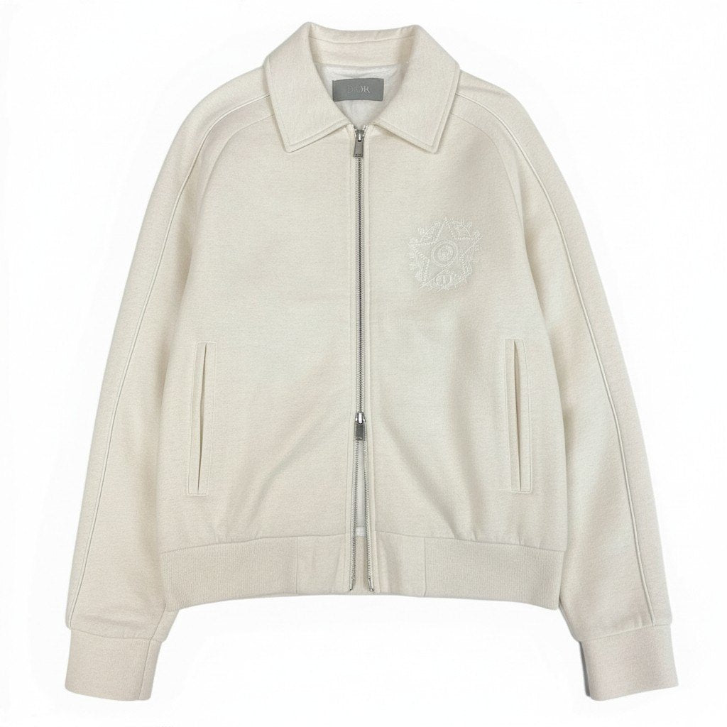 20a14 【タグ付】 Dior ディオール ダブルジップ コットンジャケット ブルゾン 胸元刺繍  メンズ 紳士服 243J432A0802 M オフホワイト系o07t