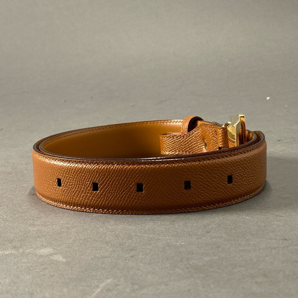 d2 《極美品》 BVLGARI ブルガリ レザーベルト Leather Belt ブラウン ゴールド スクエアバックル 小物