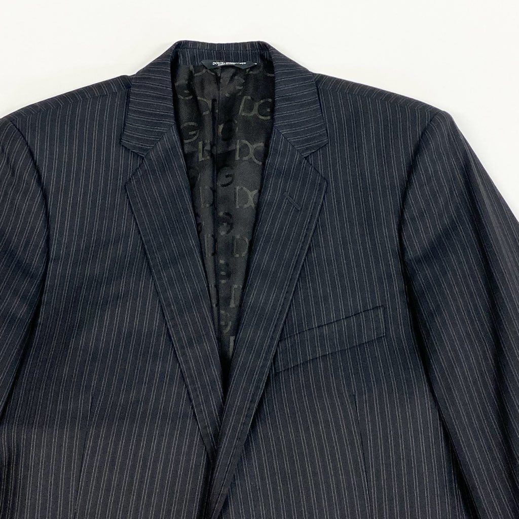 52l24 DOLCE＆GABBANA ドルチェアンドガッバーナ スーツセットアップ テーラードジャケット スラックス ストライプ 裏地総柄 イタリア製 50サイズ ブラック メンズo07t