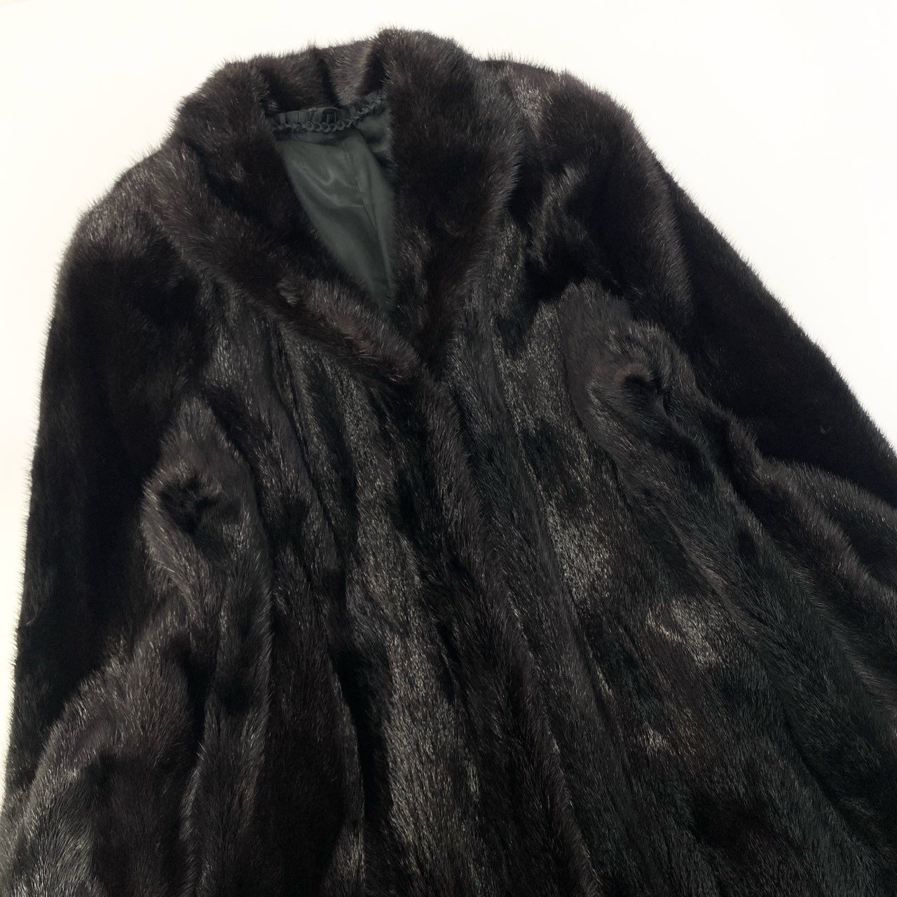 83a14 ダークミンク ミンクコート 超ロングコート 着丈107cm 毛皮コート ブラック系 ミンクファー 裏地花柄刺繍t18r