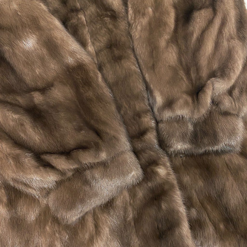 34l24 THE AMERICAN FUR AWARDS アメリカンファーアワード 5つ星 ブルーアイリスミンク ロングコート サイズF 茶系 最高級本毛皮 MINK FURt18r