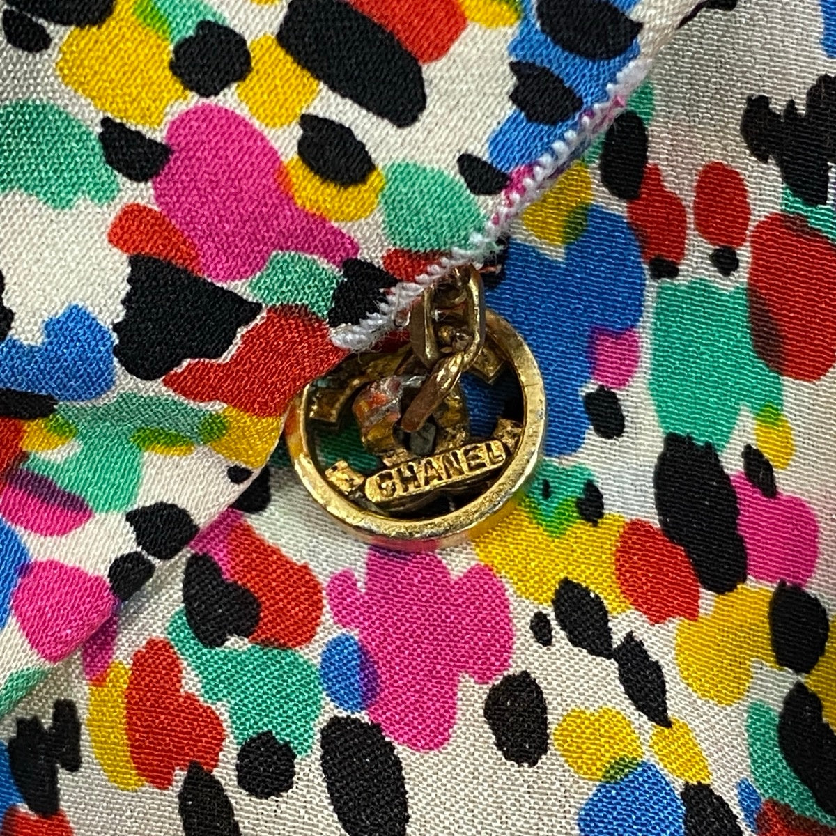 i25 【美品】CHANEL 1991年 ボウタイブラウス シルクブラウス カットソー 34サイズ マルチカラー シルク100％ レディース 女性用u02t