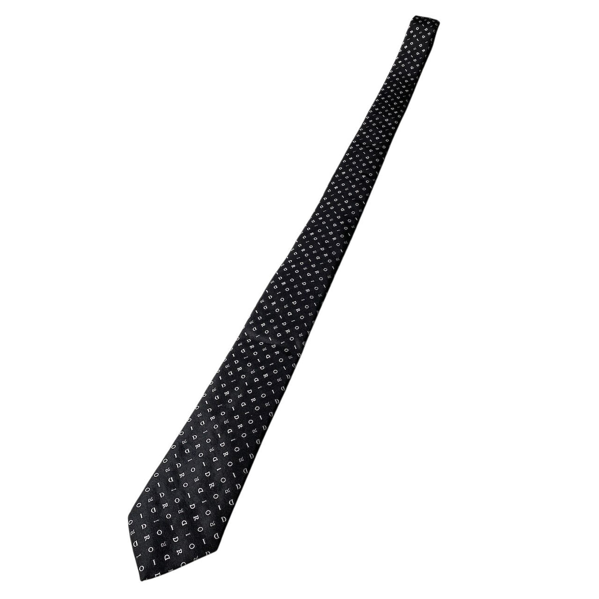 j14【未使用】 DIOR HOMME ディオールオム ブランドロゴ 総柄 ネクタイ ブラック シルク100％ メンズu02t