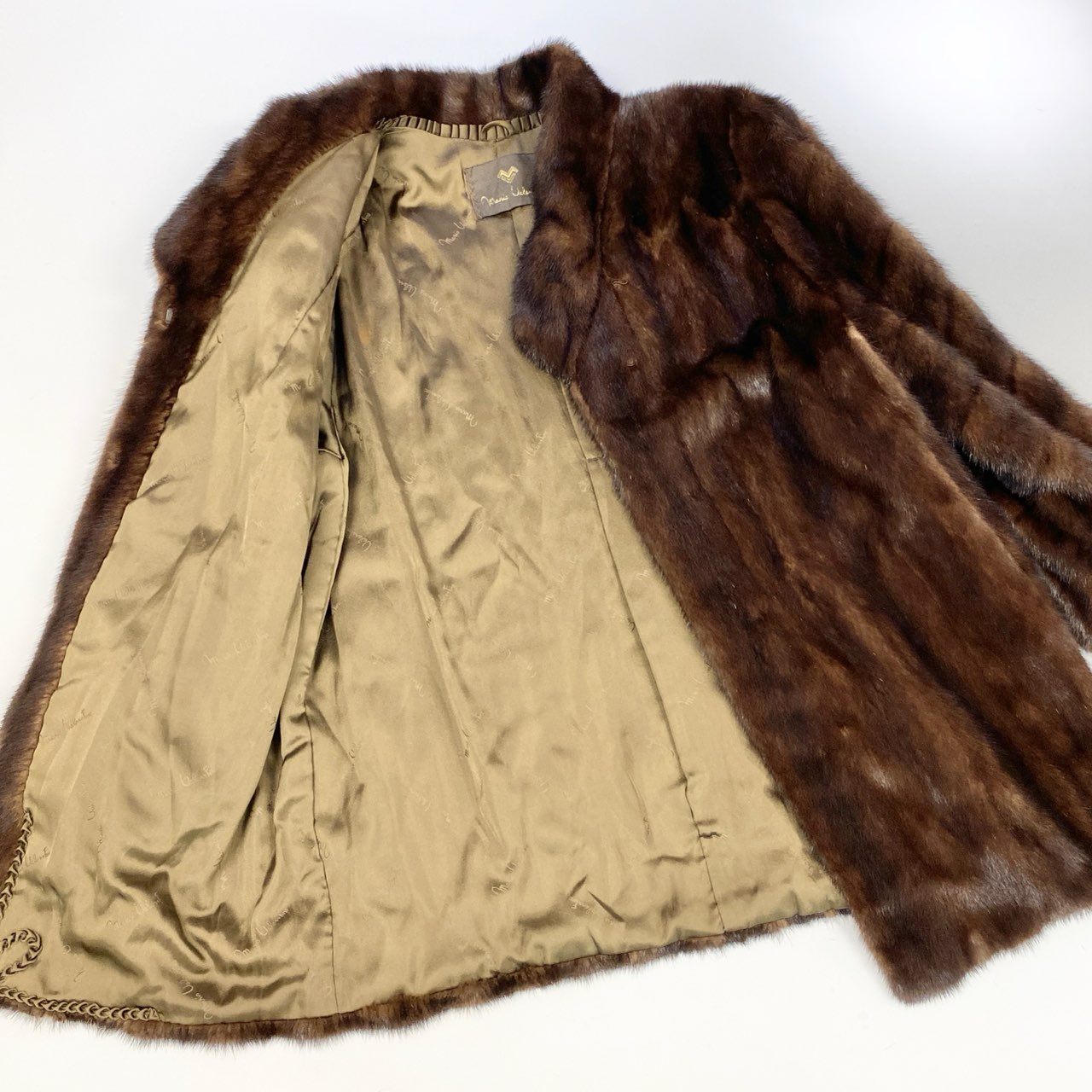 mario valentino マリオ ヴァレンティノ 袖ストライプ デミバフミンク セミロングコート 13号 ブラウン 本毛皮 レアデザイン MINK FURt18r