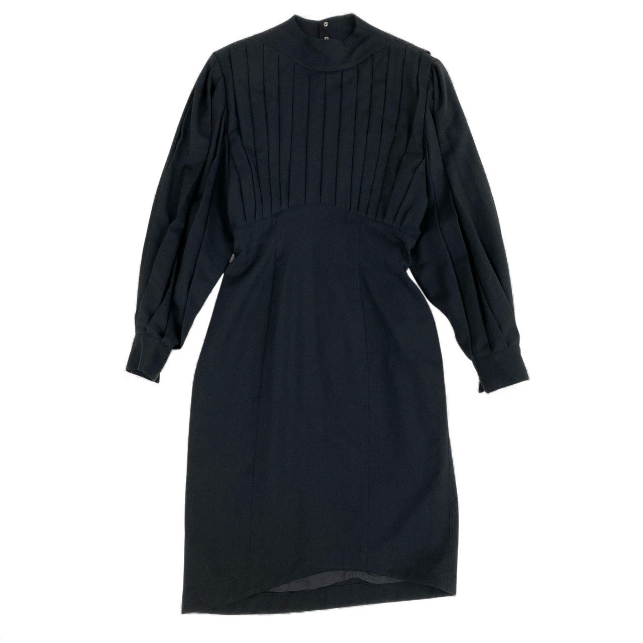 1L12 Thierry Mugler ティエリーミュ－グレー vintage 変形ワンピース タックプリーツ ロングワンピース 長袖 9 ブラック ウール レディース 女性用u02t