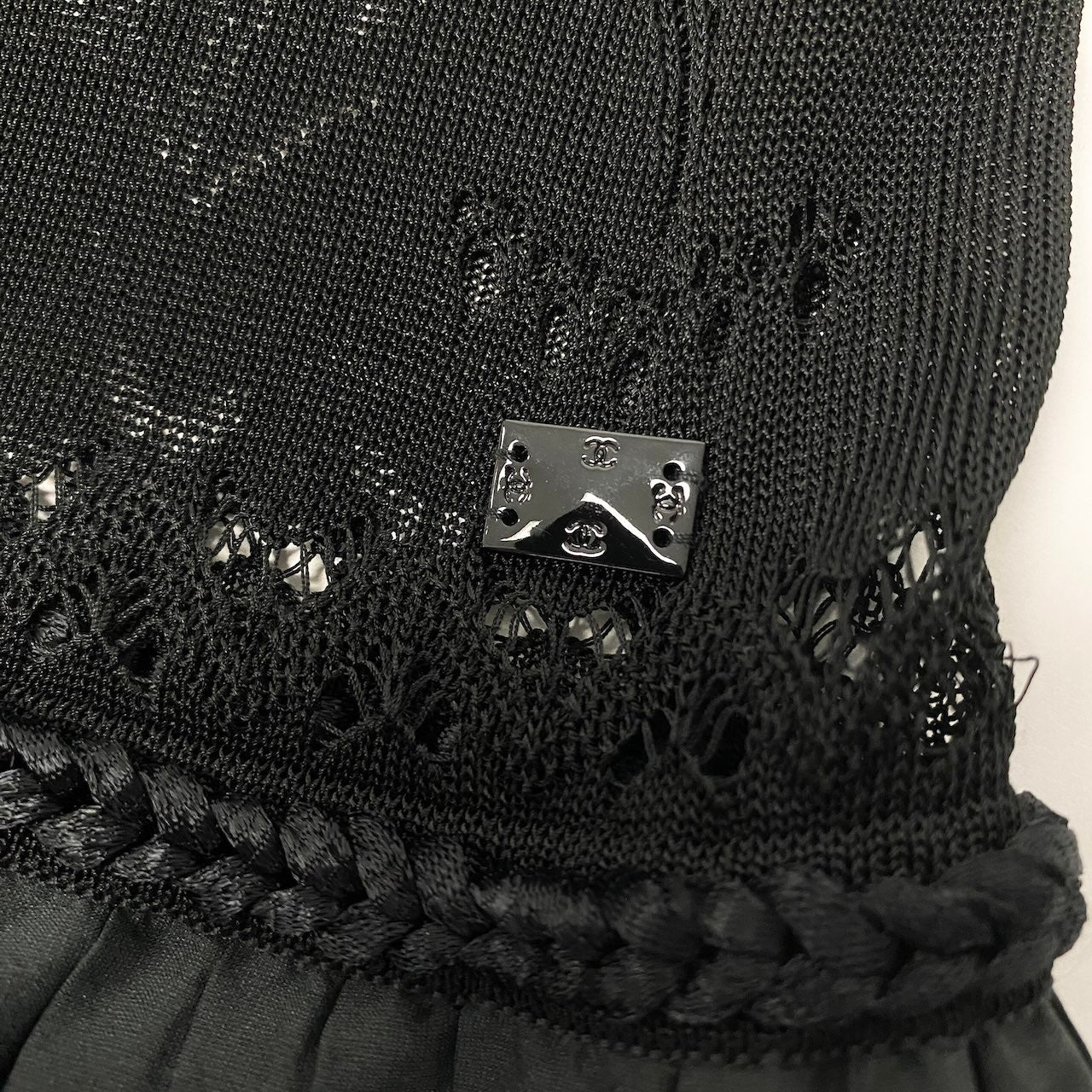 e8 CHANEL 2004SS ニットカーディガン ボレロ レース 花柄 P23080 36サイズ ブラック レーヨン100％ レディース 女性用k02i