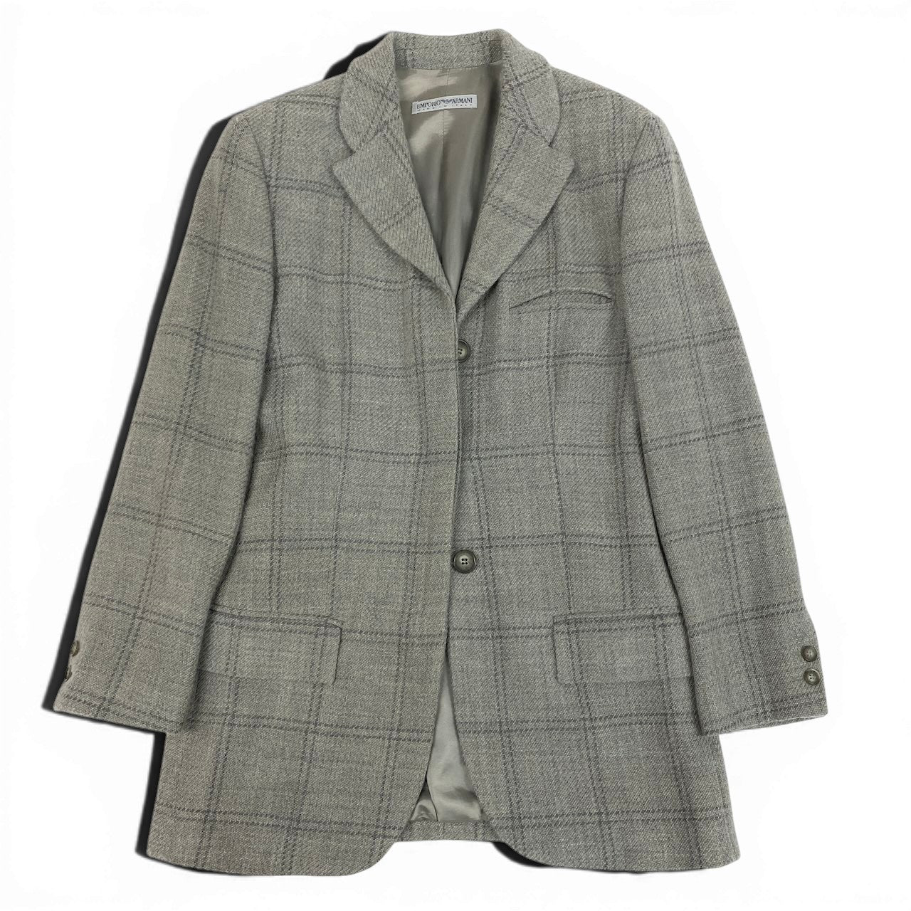 e11 EMPORIO ARMANI  ウールテーラードジャケット チェック柄 イタリア製 38サイズ グレー ウール100％ メンズ 男性用k02i