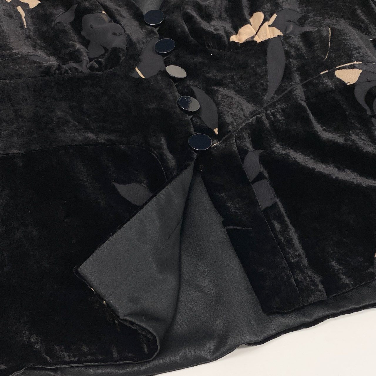 Eb10 【美品】ARMANI COLLEZIONI アルマーニコレッツォーニ 花柄ベロアジャケットブラウス Vネックパフスリーブブラウス  40サイズ ブラック レディース 女性用k02i