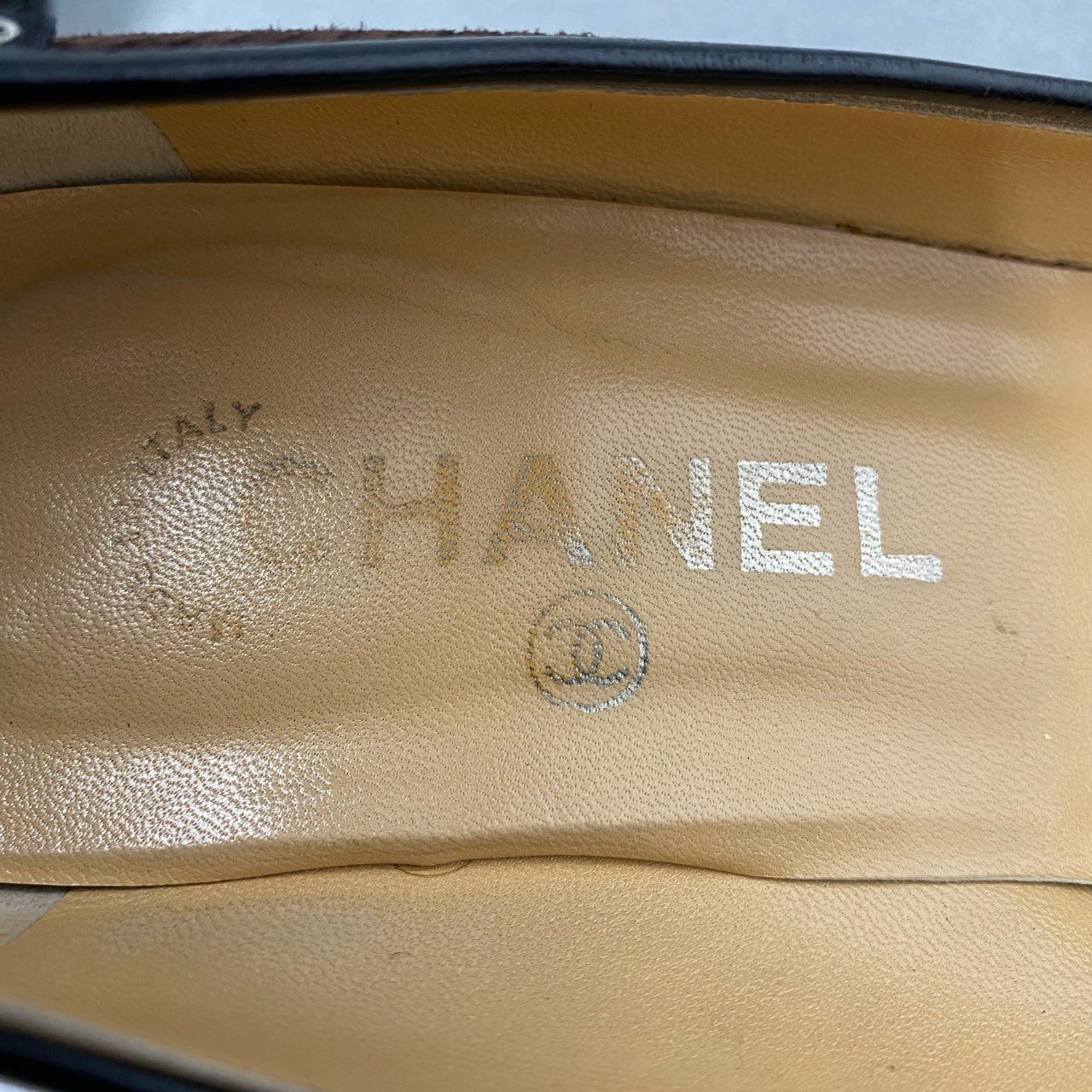 5c8 CHANEL シャネル イタリア製 タンキーヒール パンプス シューズ 37 1/2 ダークブラウン コーデュロイ レディース MADE IN ITALY