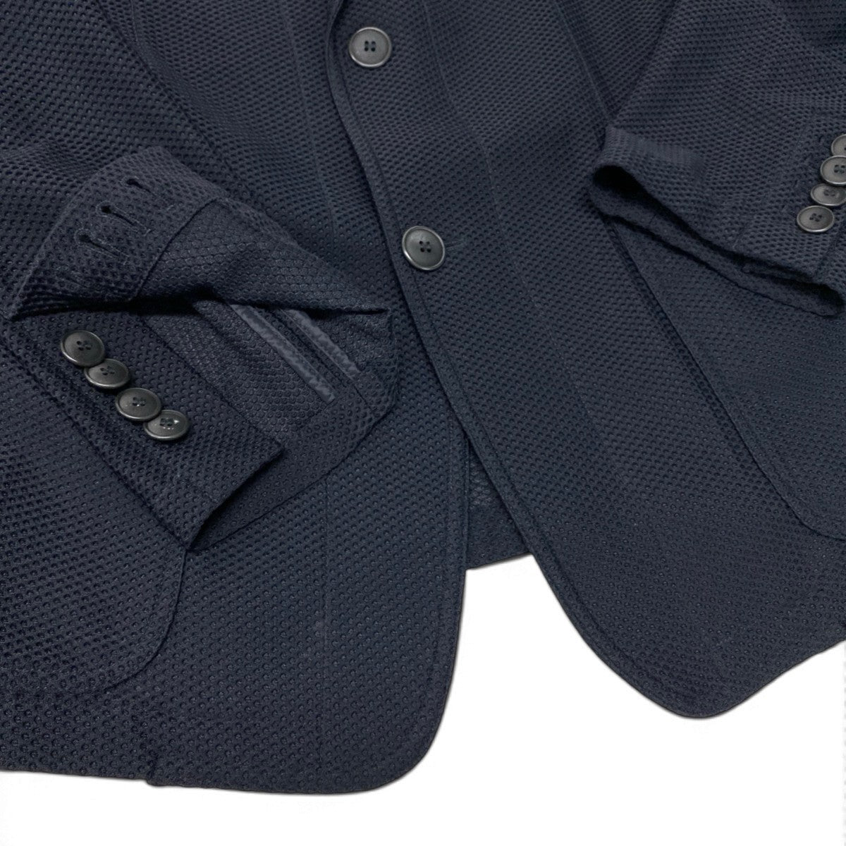 88j8 GIORGIO ARMANI ジョルジオアルマーニ レザータグ 本切羽 メッシュテーラードジャケット ブレザー サイズ52 ブラックt18r