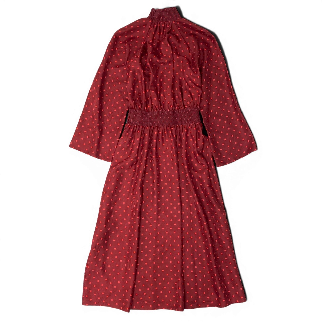 Ef6 【タグ付】 HERMES エルメス Zouaves et Dragons ズアヴとドラゴン ミドルネック ロングワンピース  サイズ38 レッド シルク100％ レディース 女性用k02i