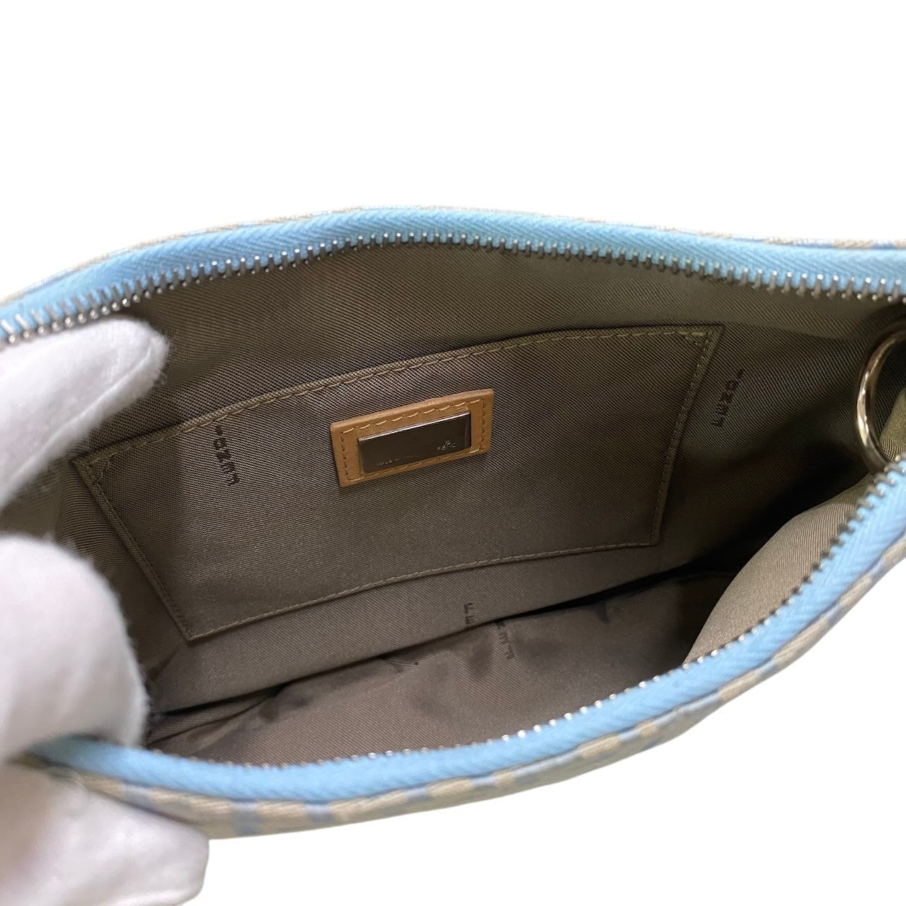 Ad2FENDI フェンディ ズッキーノ ハンドバッグ ワンショルダーバッグ ライトブルー レディースu02t
