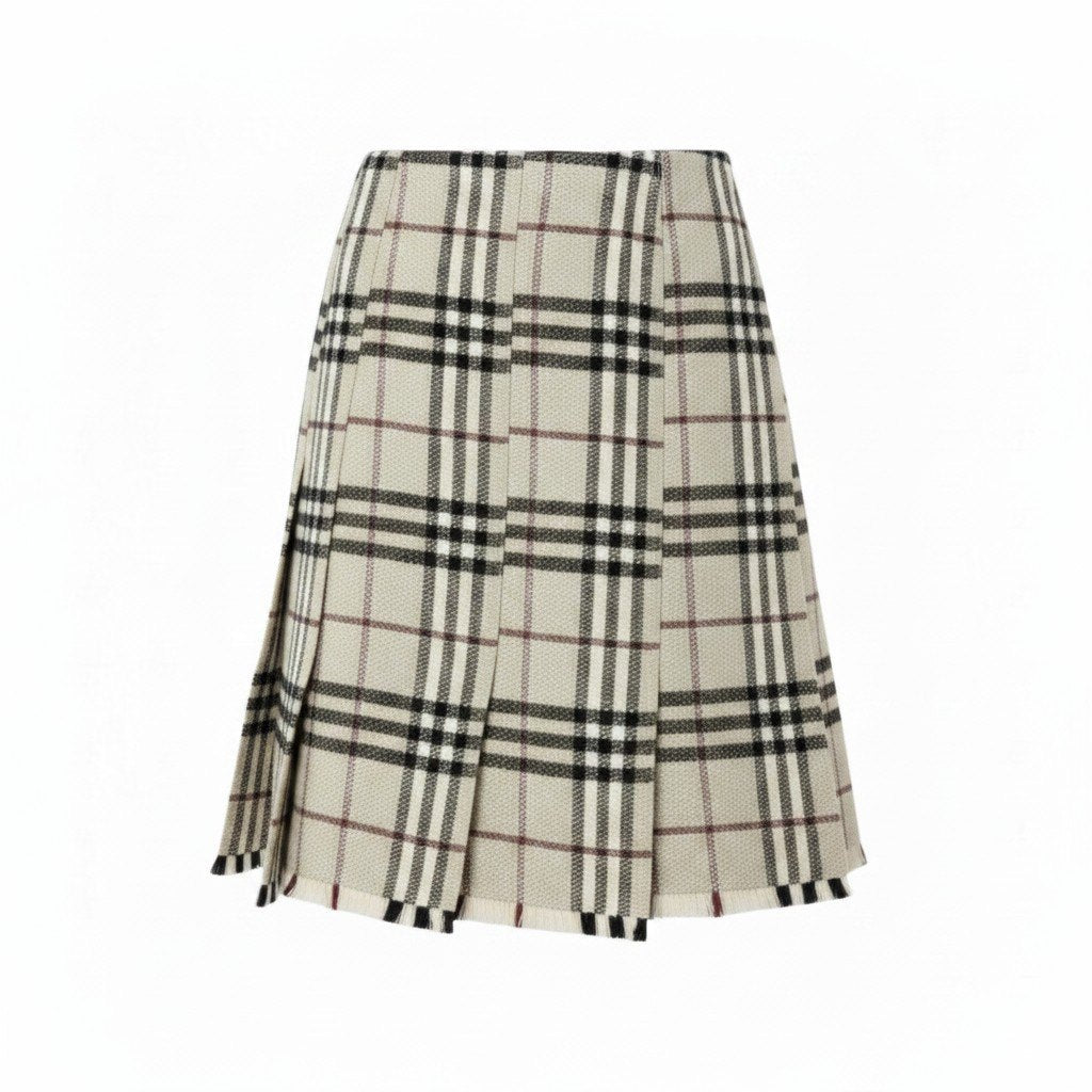 18f15 BURBERRY LONDON バーバリーロンドン チェック柄 スカート 再構築 カットオフ ボトムス 38 ベージュ ウール レディースo07t