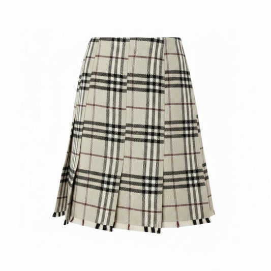 18f15 BURBERRY LONDON バーバリーロンドン チェック柄 スカート 再構築 カットオフ ボトムス 38 ベージュ ウール レディースo07t