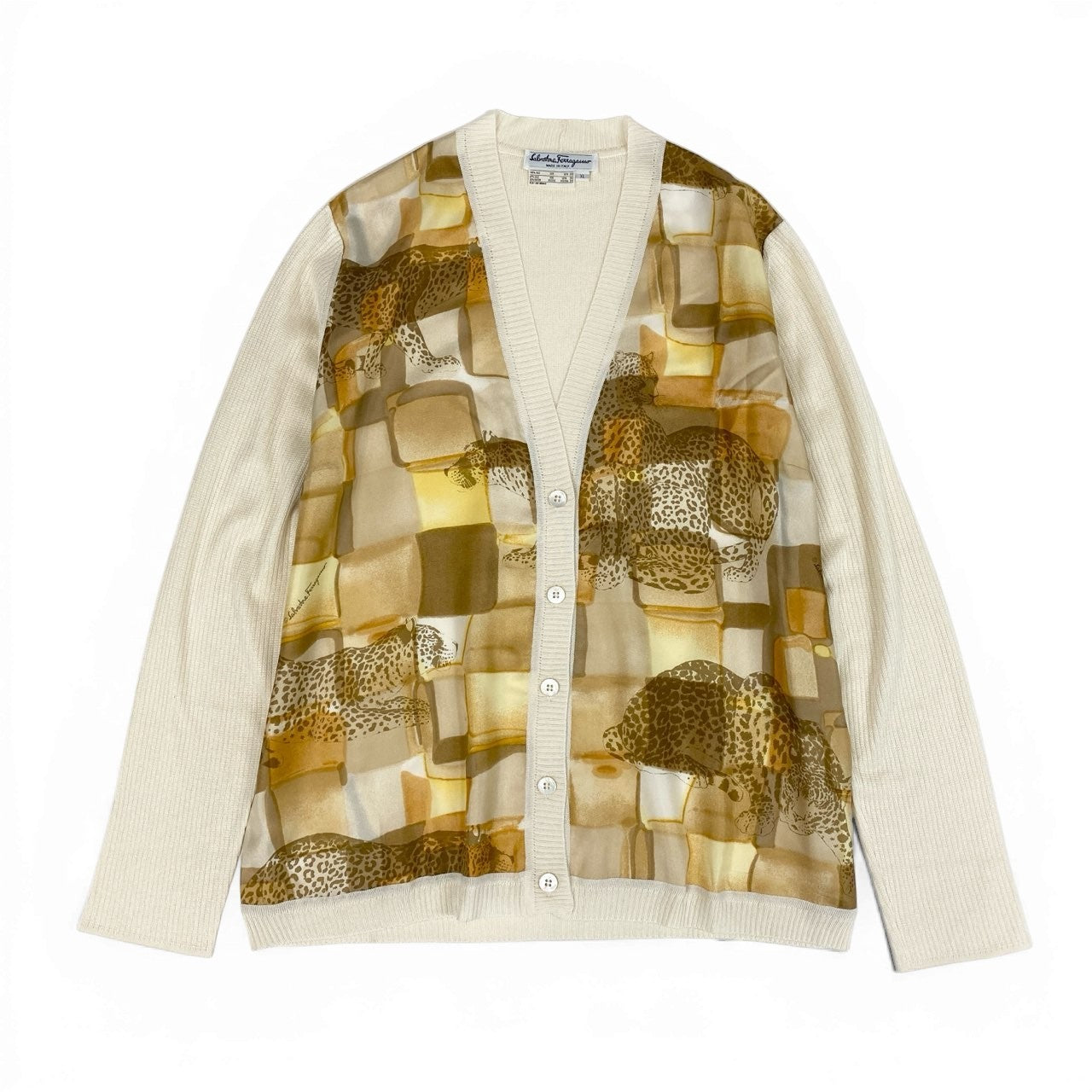 81a23 Salvatore Ferragamo  Animal Print Cardigan Size XL White フェラガモ アニマルプリントカーディガンt18r