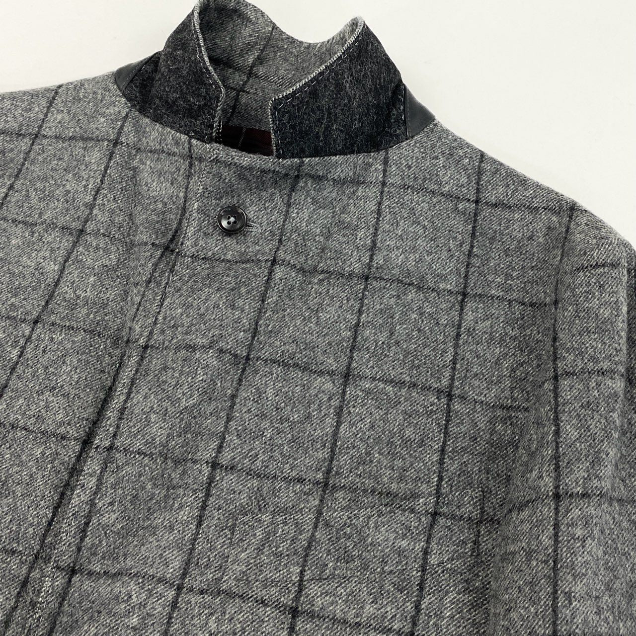 74i8 《美品》 Ermenegildo Zegna エルメネジルドゼニア テーラードジャケット レザージップ エルボーパッチ 44 グレー ウィンドペン ウール メンズu02t