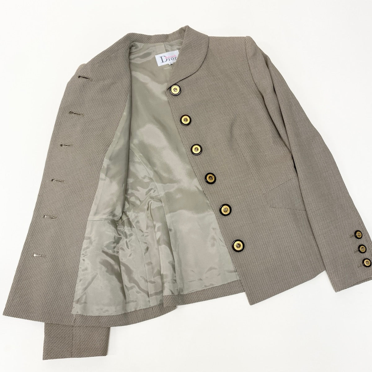 60f17 Christian Dior クリスチャンディオール ロゴボタン セットアップ ジャケットスカート Mサイズ ベージュ ウール レーヨン レディースo07t