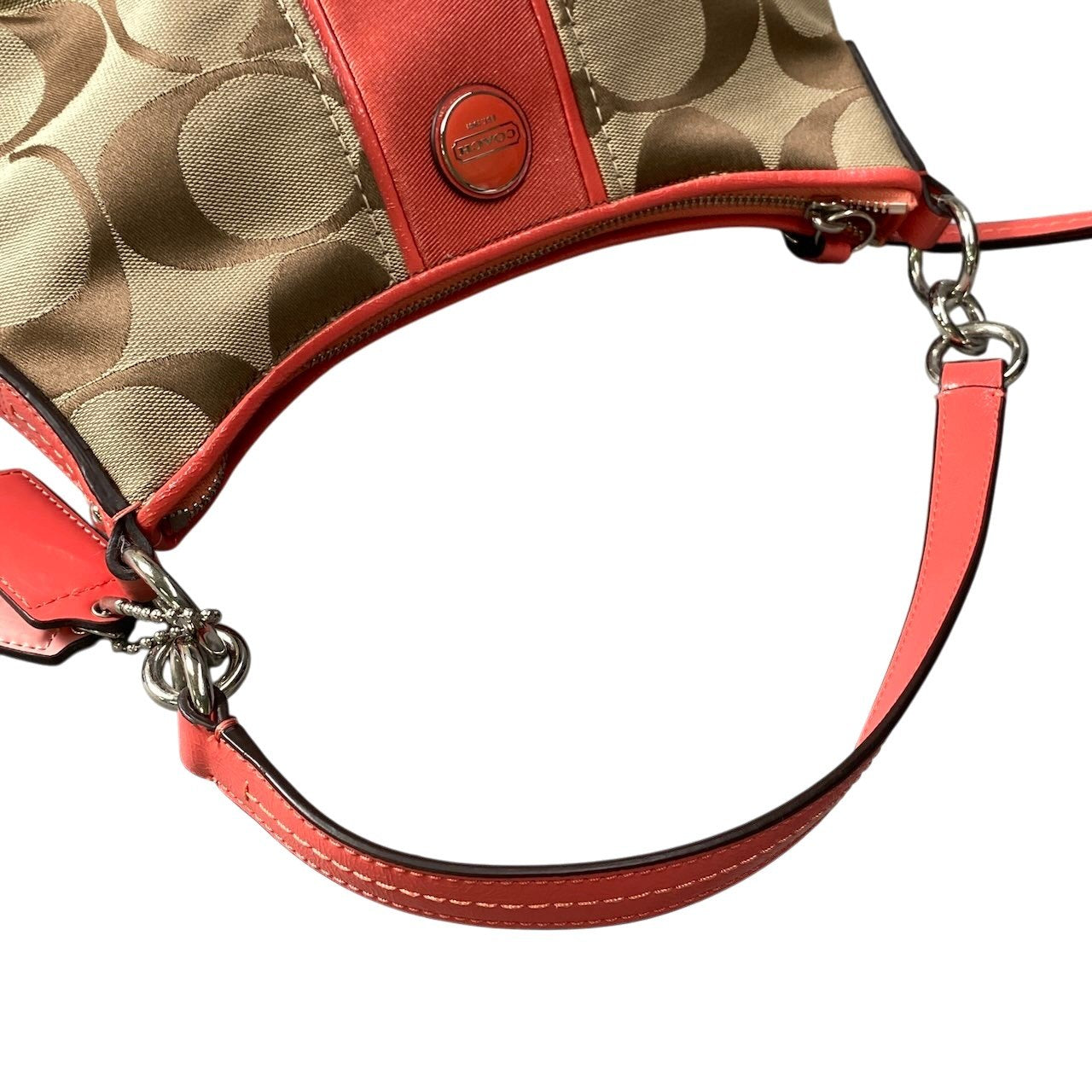 f12《美品》 COACH コーチ 2Way シグネチャー ワンハンドル バッグ Signature Top handle Bag F1321 / F23544 ピンク ベージュt18r
