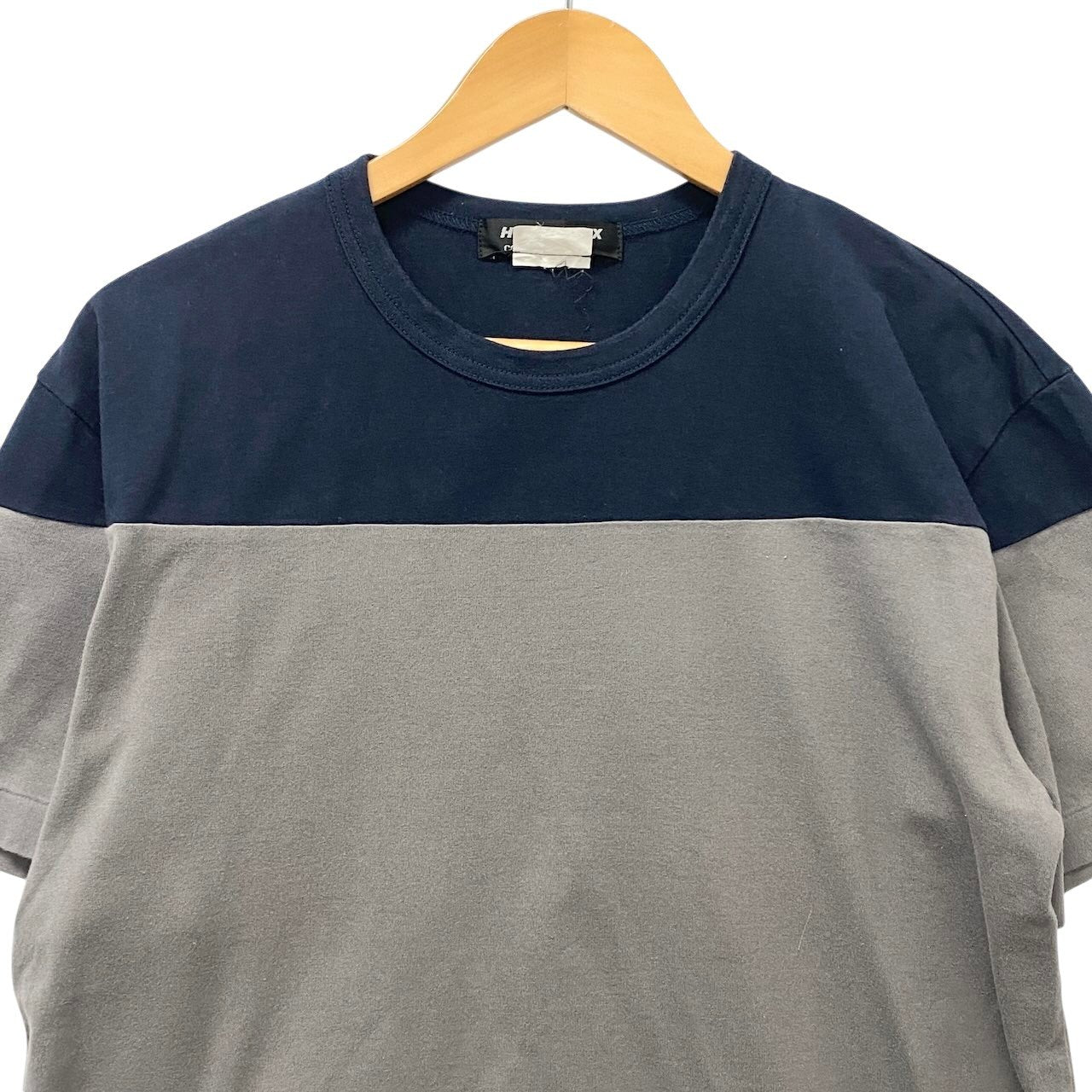 67e14 COMME des GARCONS HOMME DEUX コムデギャルソン オムドゥ 半袖Tシャツ コットンTシャツ バイカラー トップス 日本製 Lサイズ グレー ネイビー コットン100％ メンズ 男性用u02t