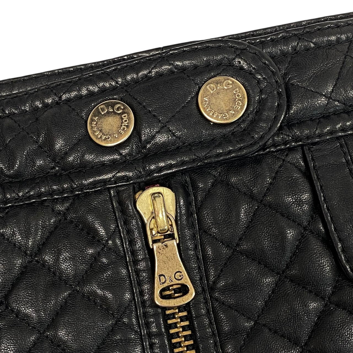 i18 D&G DOLCE＆GABBANA レザーキルティングスカート ミニスカート  40サイズ ブラック レザー レディース 女性用u02t