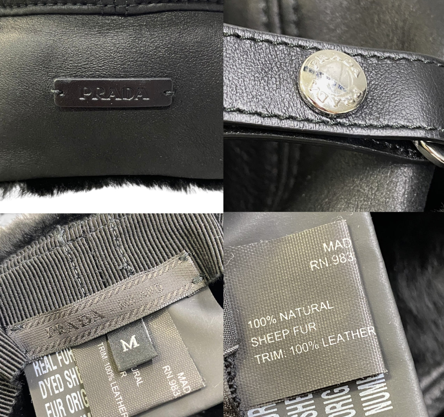 i2 【美品】 PRADA プラダ シアリング ハット ムートンレザー キャップ サイズM ブラック レディース