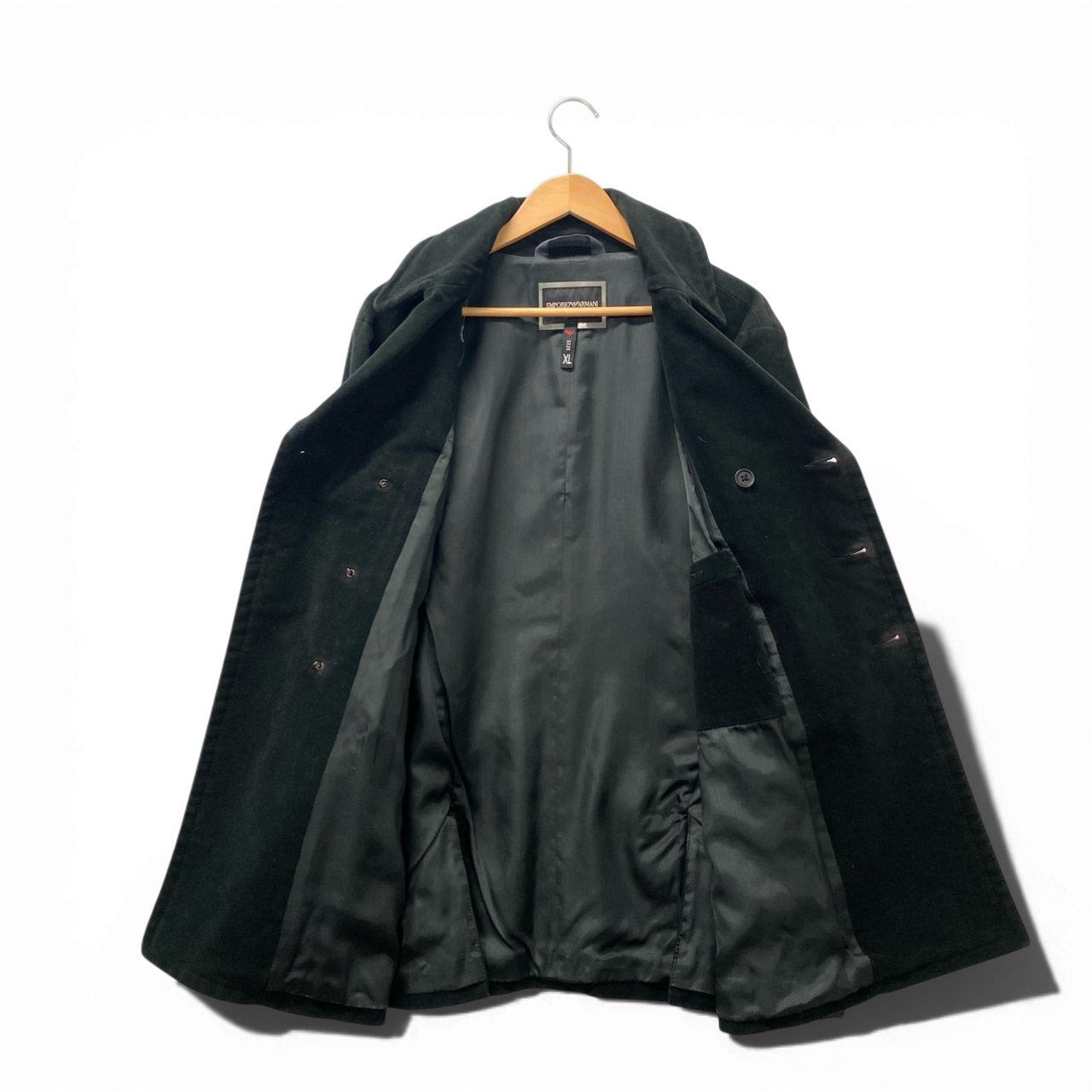 51c13 EMPORIO ARMANI エンポリオアルマーニ ハラコ切替 チェスターコート アウター XL ブラック メンズu02t 51c13 EMPORIO ARMANI エンポリオアルマーニ ハラコ切替 チェスター