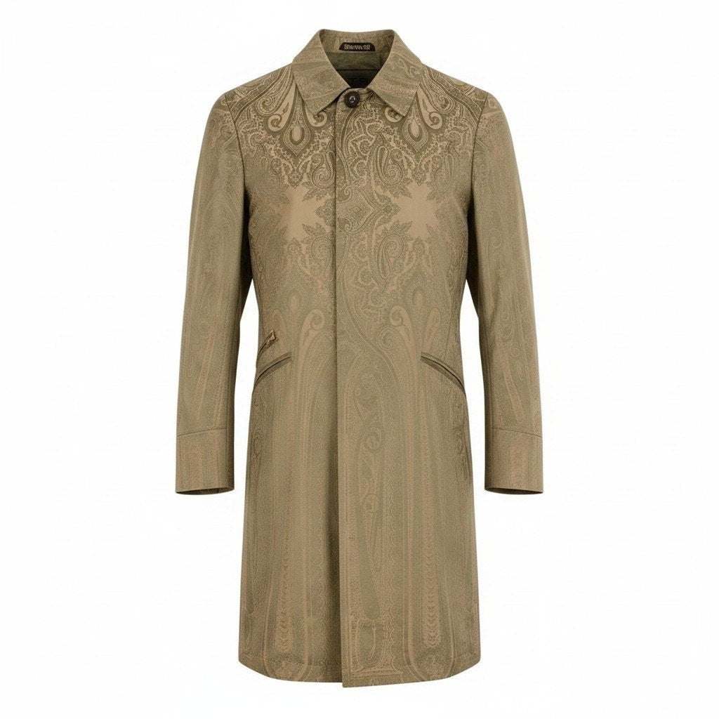 4g2 ETRO エトロ ペイズリー柄 ステンカラーコート 比翼ボタン サイズ50 ベージュ メンズ 紳士服u02t