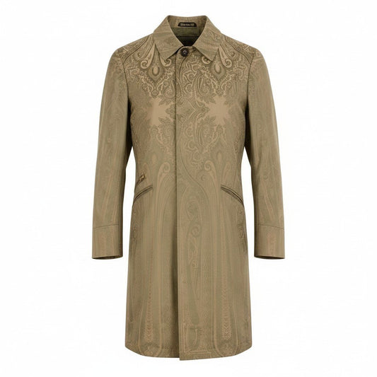 4g2 ETRO エトロ ペイズリー柄 ステンカラーコート 比翼ボタン サイズ50 ベージュ メンズ 紳士服u02t