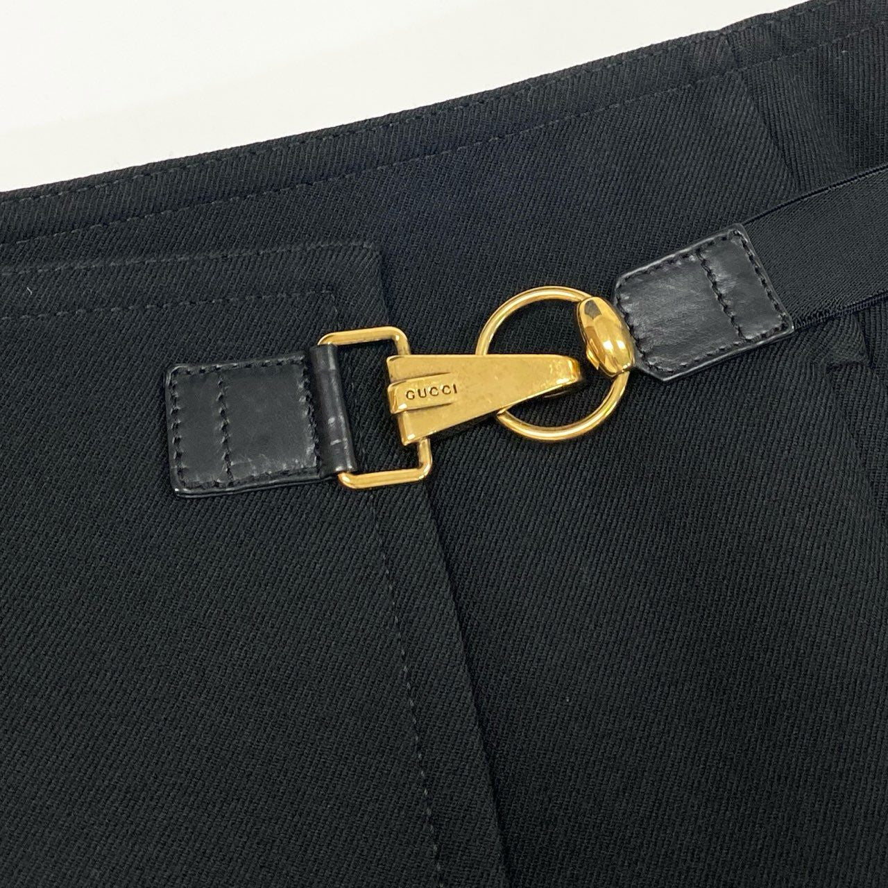 Ed12 GUCCI グッチ ゴールド金具 ホースビット 巻きスカート サイズ40 ブラック レディースta1