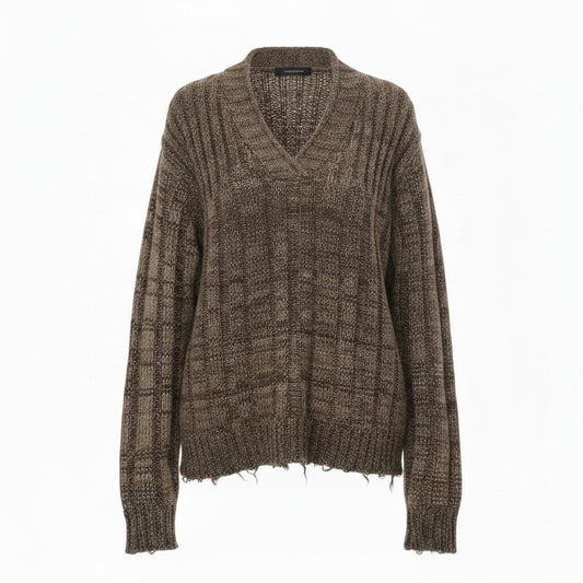 13e8 DOLCE&GABBANA ドルチェアンドガッバーナ Vネック カシミヤニットセーター ニットプルオーバー GG245K サイズ50 ブラウン系 Cashmere100％ メンズ 紳士服u02t
