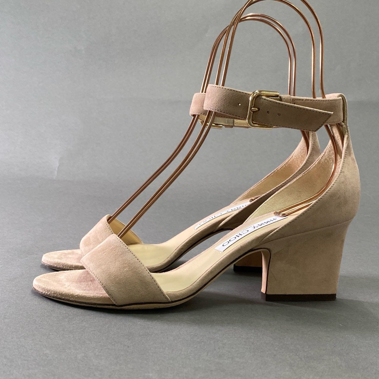 5j10 JIMMY CHOO ジミーチュウ Edina 65 Suede Sandals スエードサンダル 37 バレエピンク スウェードレザー ストラップ パンプス イタリア製