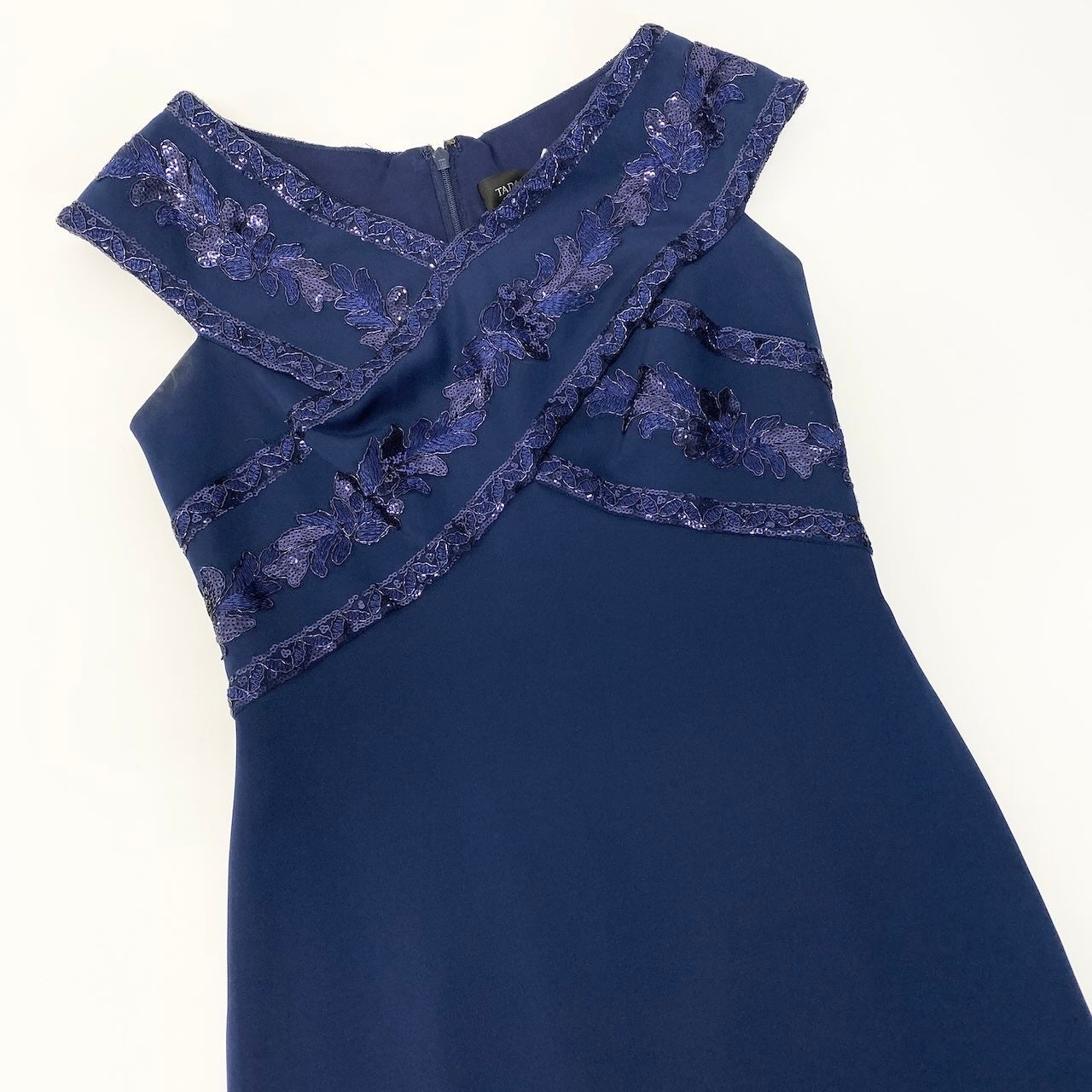 4c29 TADASHI SHOJI タダシショージ 刺繍ドレスワンピース スパンコール刺繍 膝丈 AGD19068MJ 2サイズ ネイビー レディース 女性用u02t