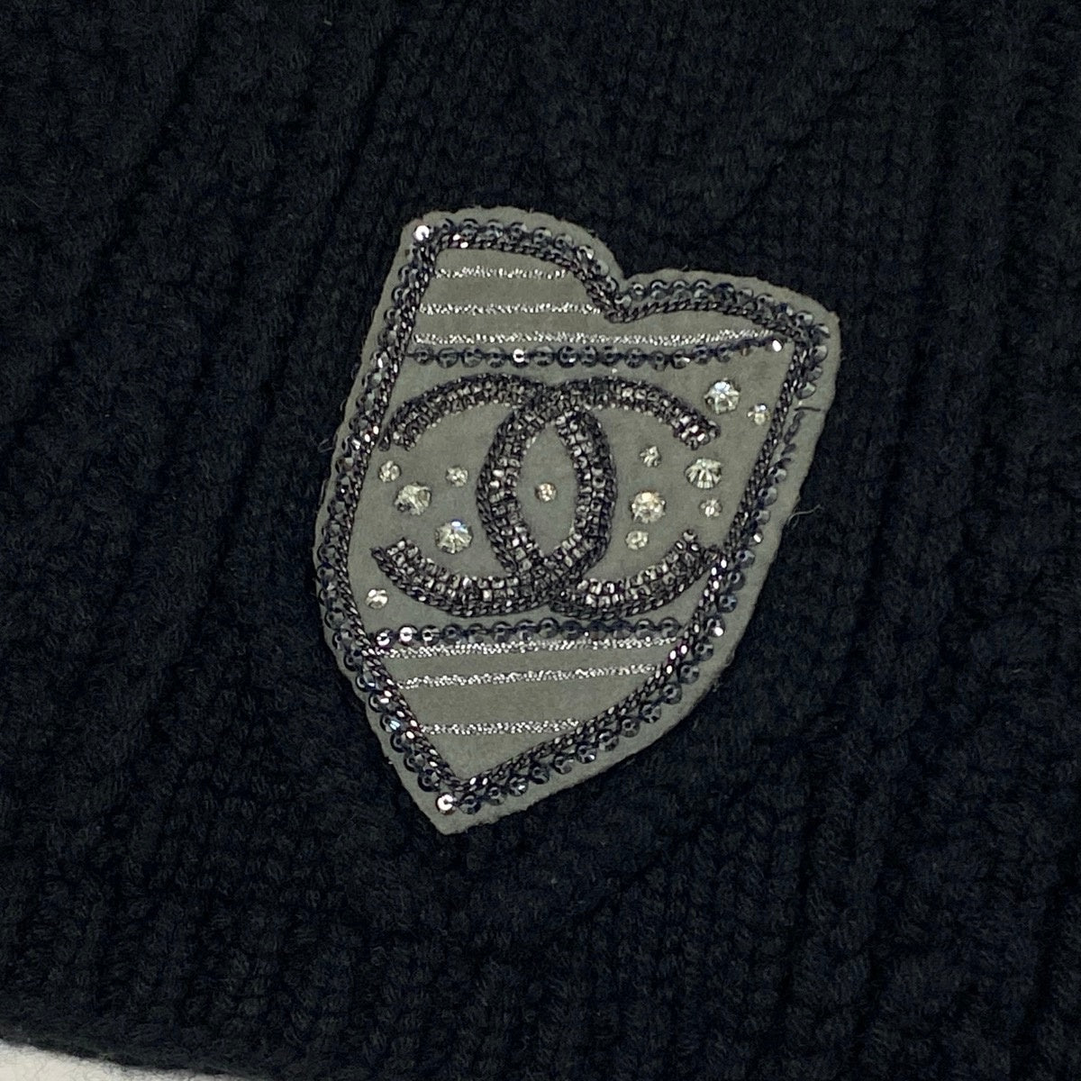 i22 CHANEL シャネル ココマーク カシミヤマフラー CC Cashmere Scarf Muffler Black ブラックt18r