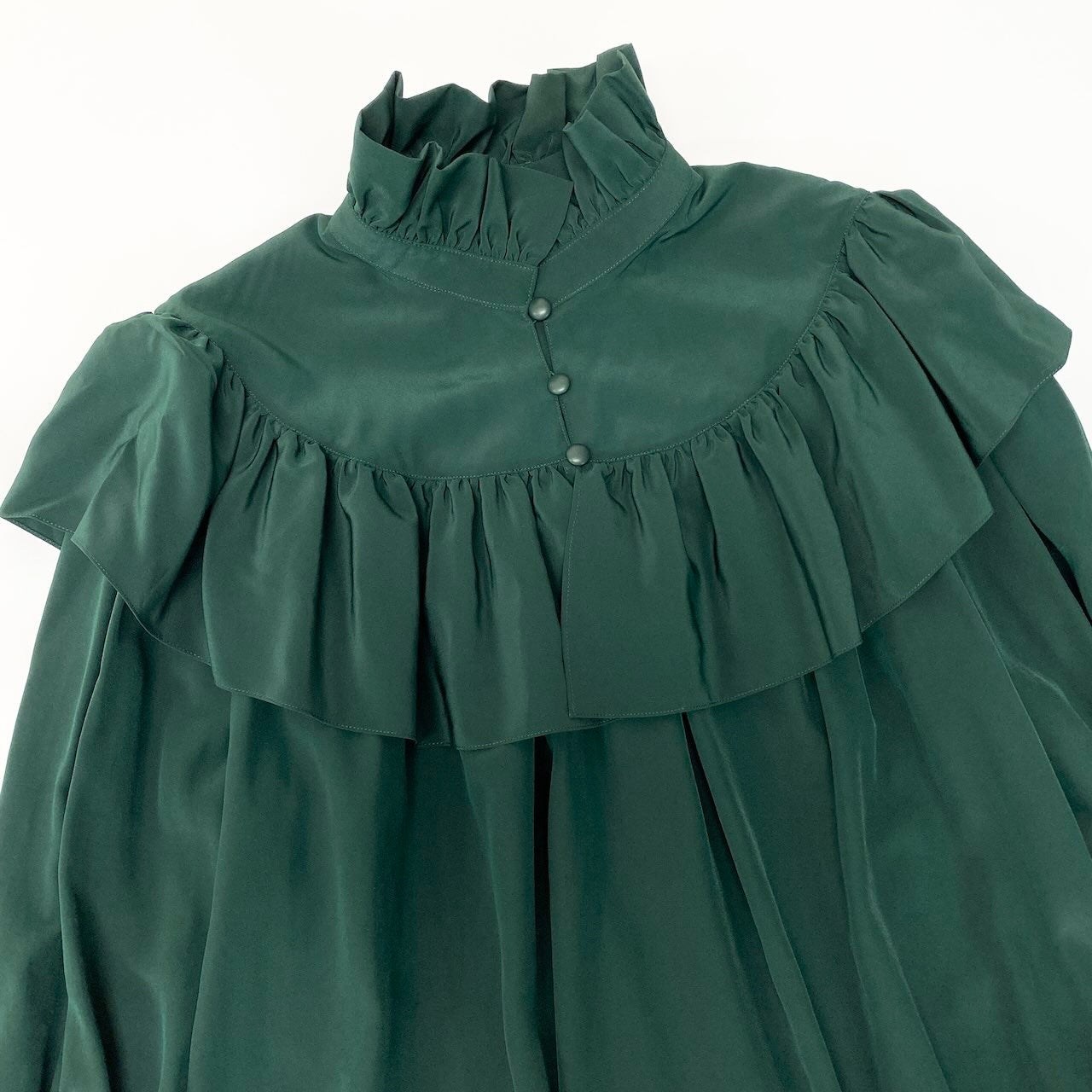 48ⅾ15 YVES SAINT LAURENT イヴサンローラン フリルブラウス 7分袖 トップス 7 グリーン ポリエステル レディースu02t