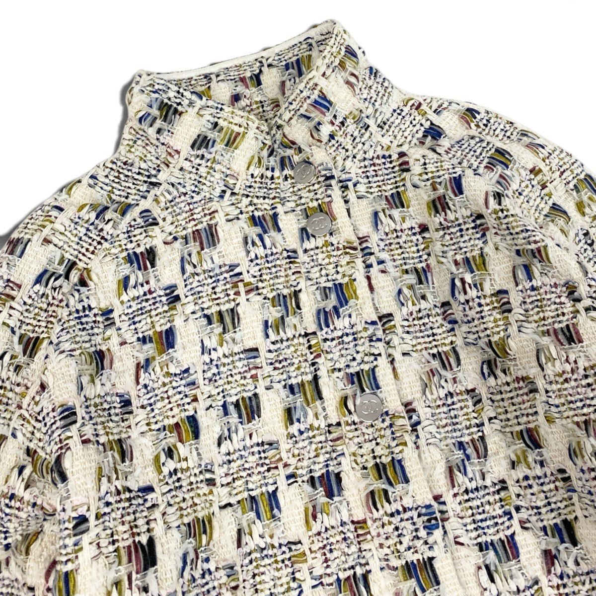 h31 【美品】CHANEL ファンシーツイード リバーシブル オーバージャケット P58258 38サイズ マルチカラー レディース 女性用k02i