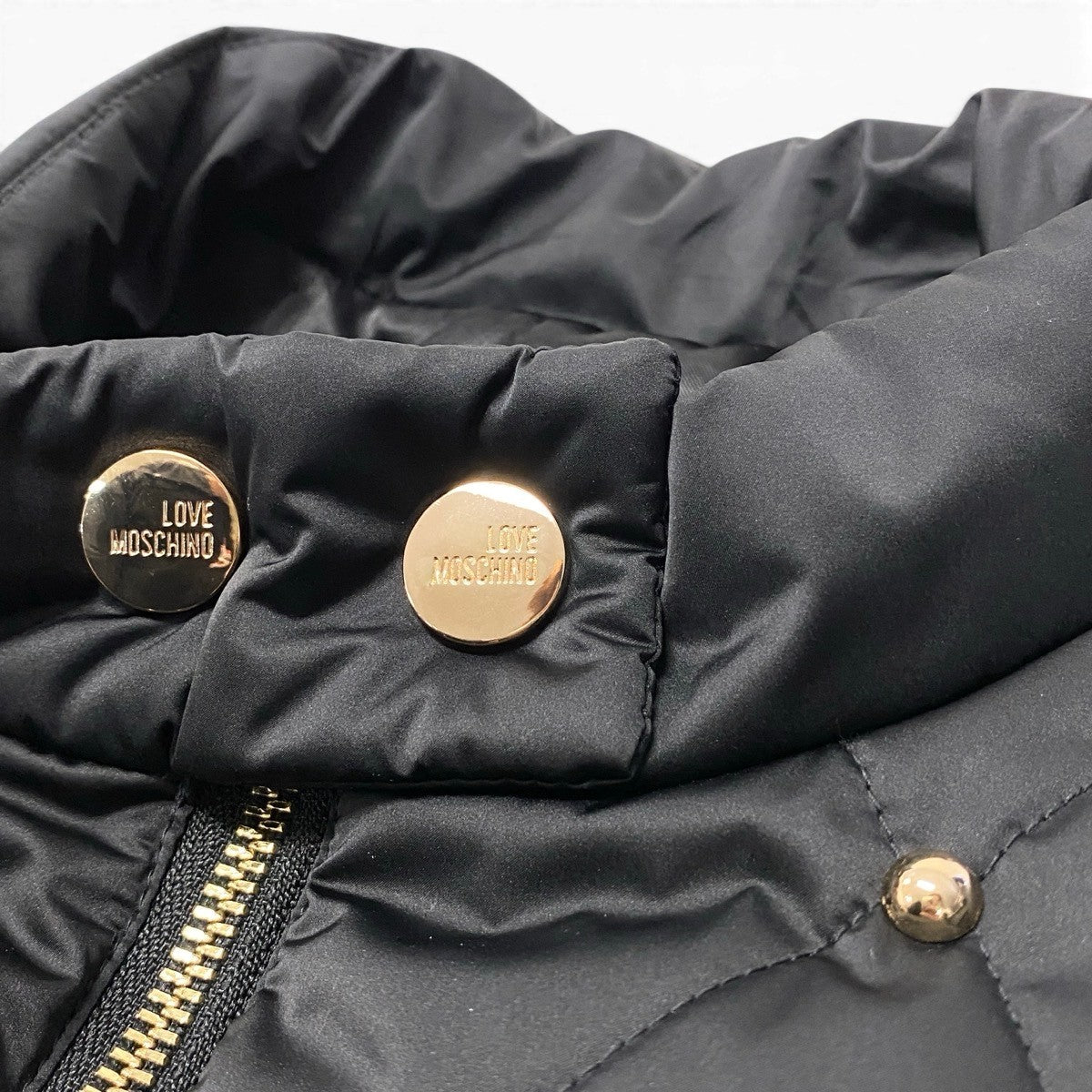 89g24 【美品】LOVE MOSCHINO ラブモスキーノ 中綿ロングコート キルティングコートジャケット ダブルジップ 44サイズ ブラック ゴールド ポリエステル100％ レディース 女性用k02i