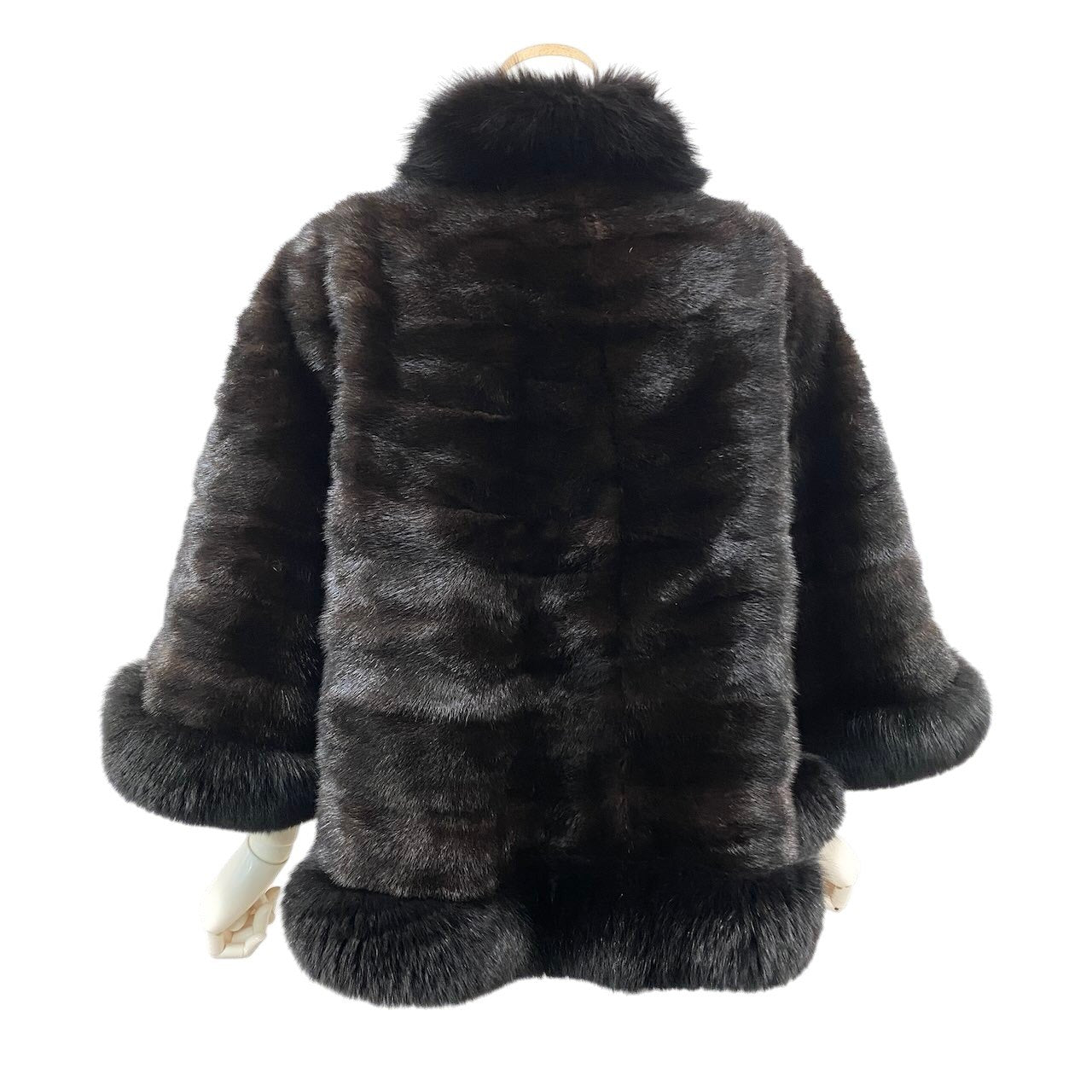 80e13 ミンク × フォックス サークルファーポンチョ ケープ ダークブラウン 本毛皮 MINK × FOX FUR 毛並み◎ 希少デザインt18r