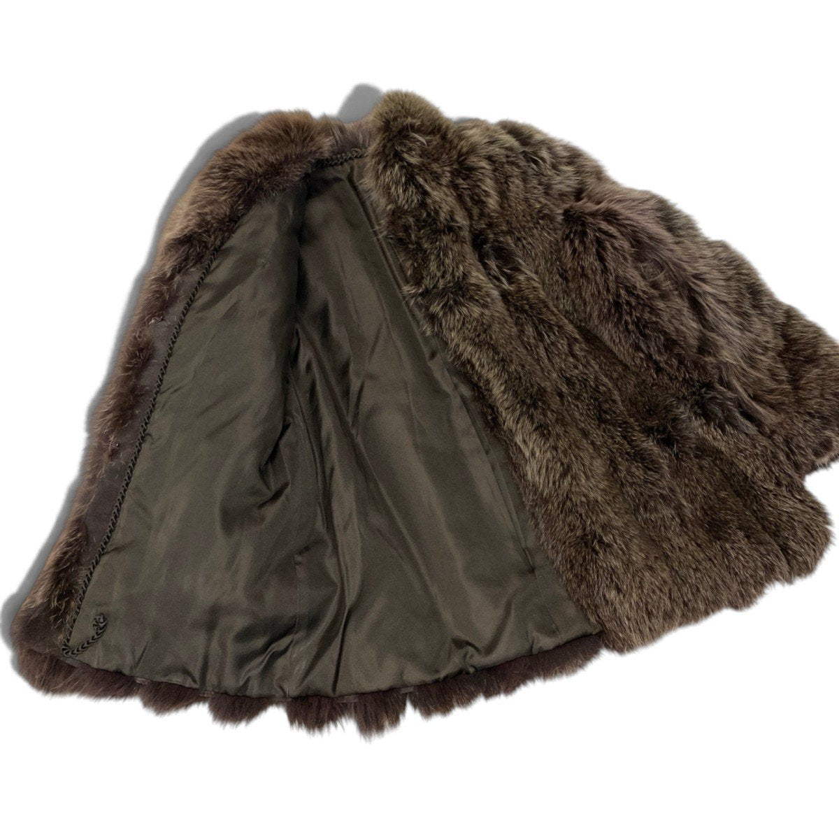 64i16 シルバーフォックス ファーコート サイズ13 茶系 本毛皮 Fox Fur Coat リアルファーt18r