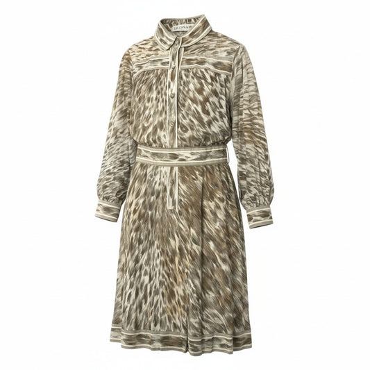 31b6 LEONARD レオナール チュニック ワンピース ウエストマーク レオパード  3 ベージュ シルク100％ レディース 女性用u02t