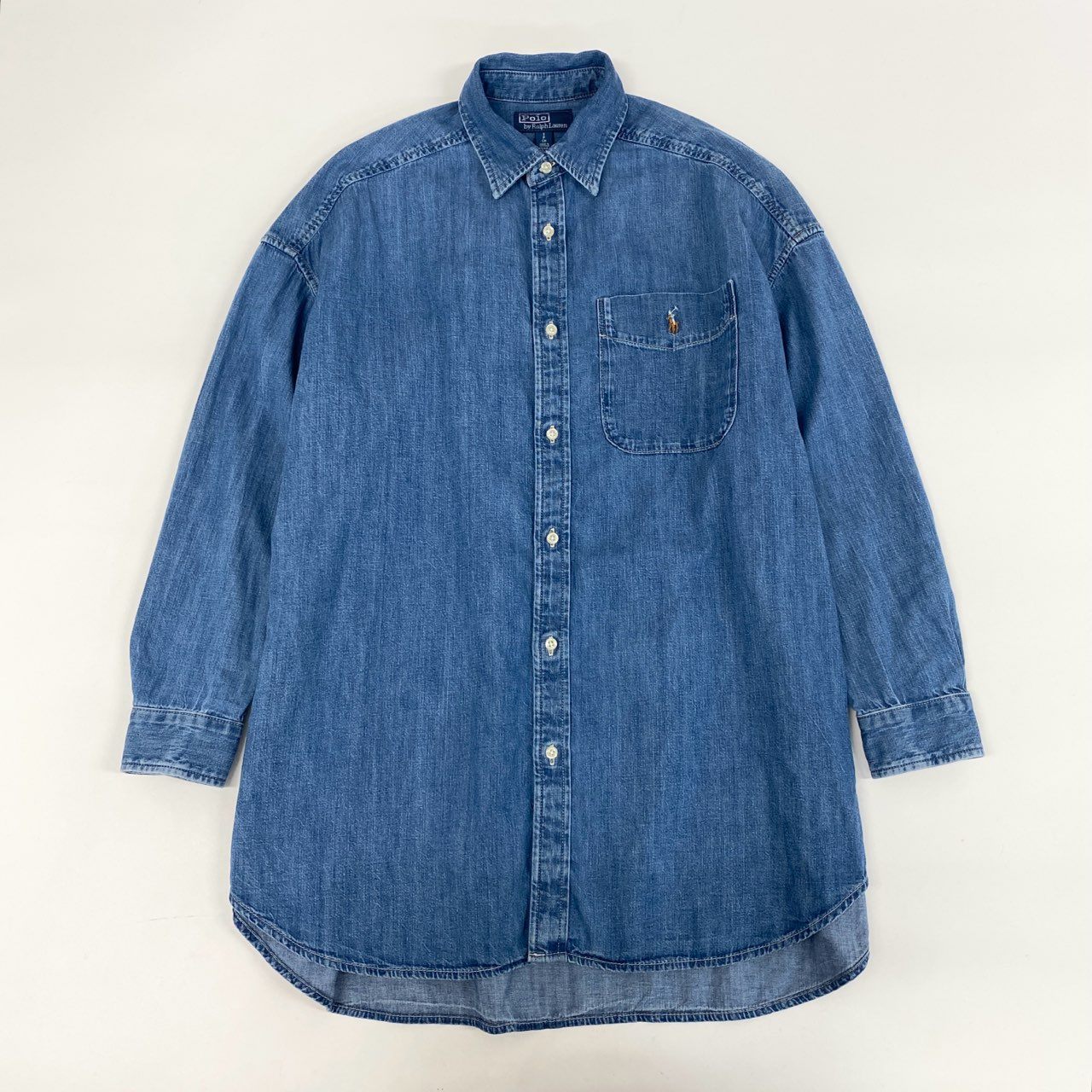 4i12 Polo by Ralph Lauren ポロ ラルフローレン オーバーサイズデニムシャツ 現行 定価35.200円 チュニック丈 長袖 レディース 女性用 S ブルー コットン100％u02t