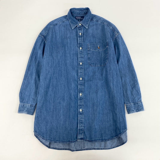 4i12 Polo by Ralph Lauren ポロ ラルフローレン オーバーサイズデニムシャツ 現行 定価35.200円 チュニック丈 長袖 レディース 女性用 S ブルー コットン100％u02t