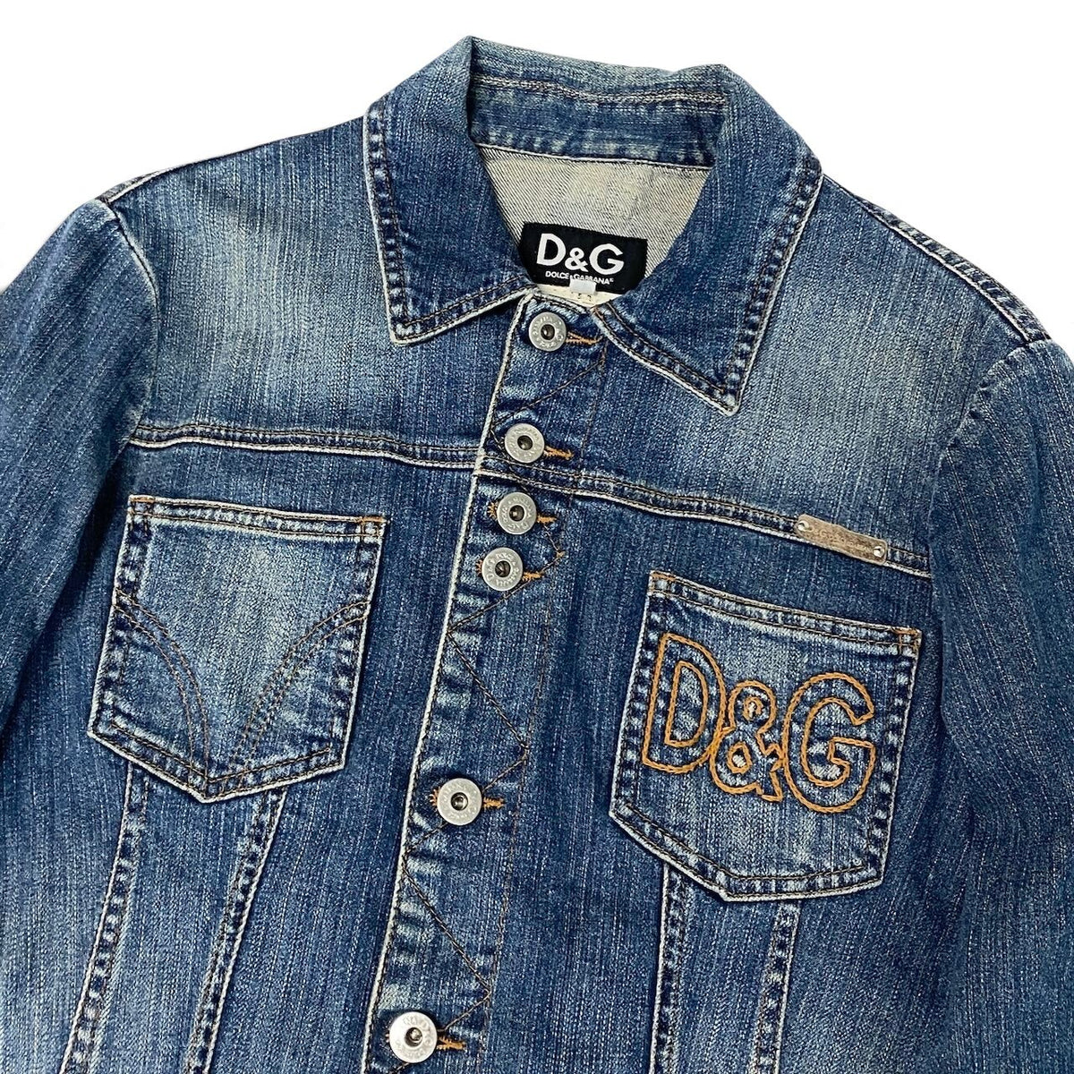 j29 D＆G DOLCE＆GABBANA 00's デニムジャケット ロゴステッチ アウター Sサイズ インディゴ メンズ 男性用u02t