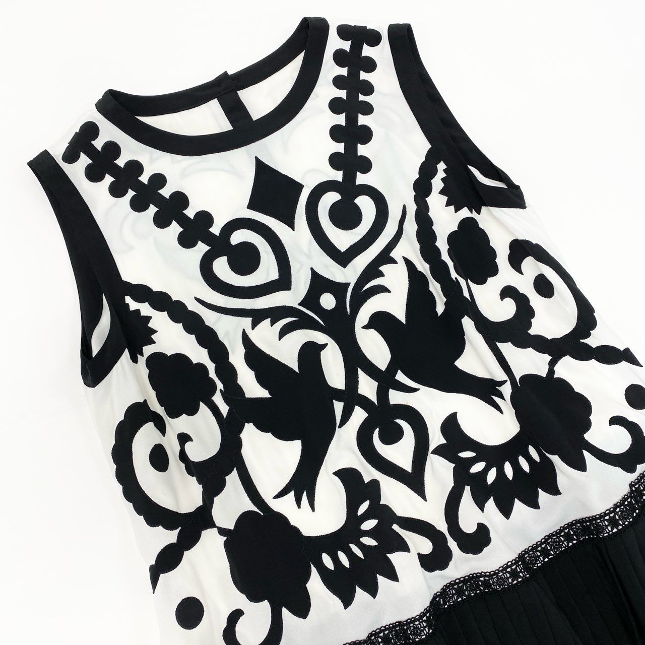 18k20 TOKUKO 1er VOL トクコプルミエヴォル ノースリーブワンピース  ドッキングワンピース モノトーン プリーツ切替 レディース 女性用 9  ブラック ホワイトu02t