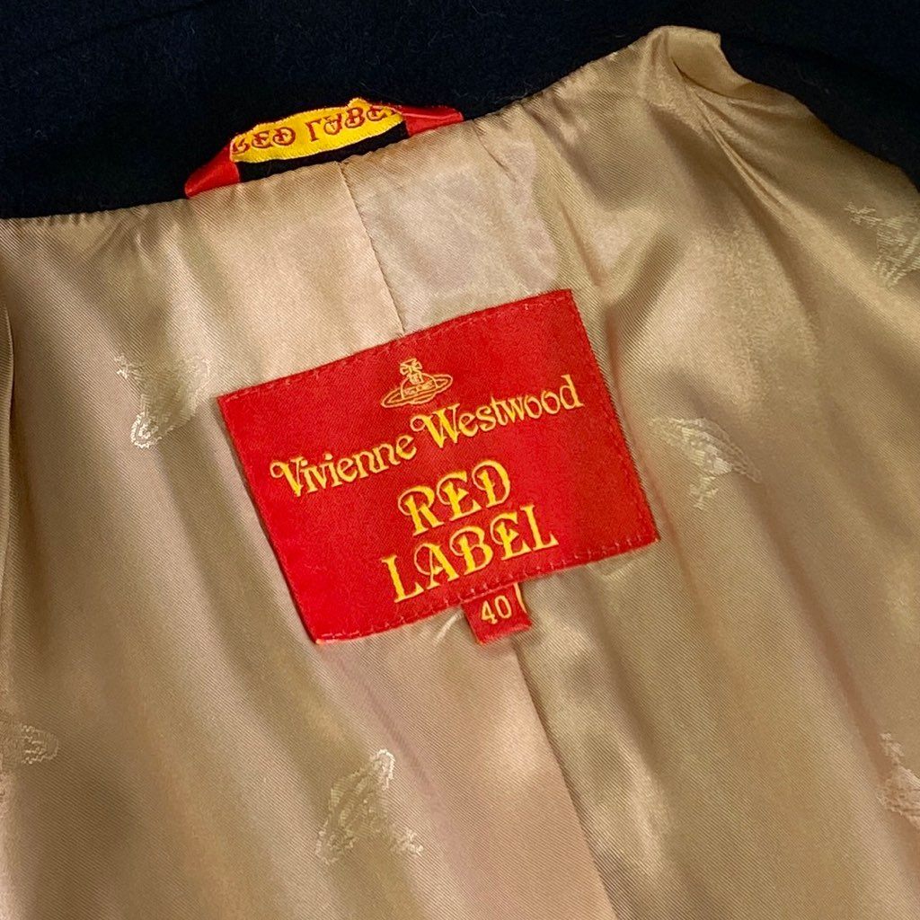 28k7 【イタリア製】Vivienne Westwood RED LABEL ヴィヴィアンウエストウッド レッドレーベル オリゾンティ ウールコート ダブルコート オーブボタン サイズ40 ブラック ウール レディース 女性用 アウター