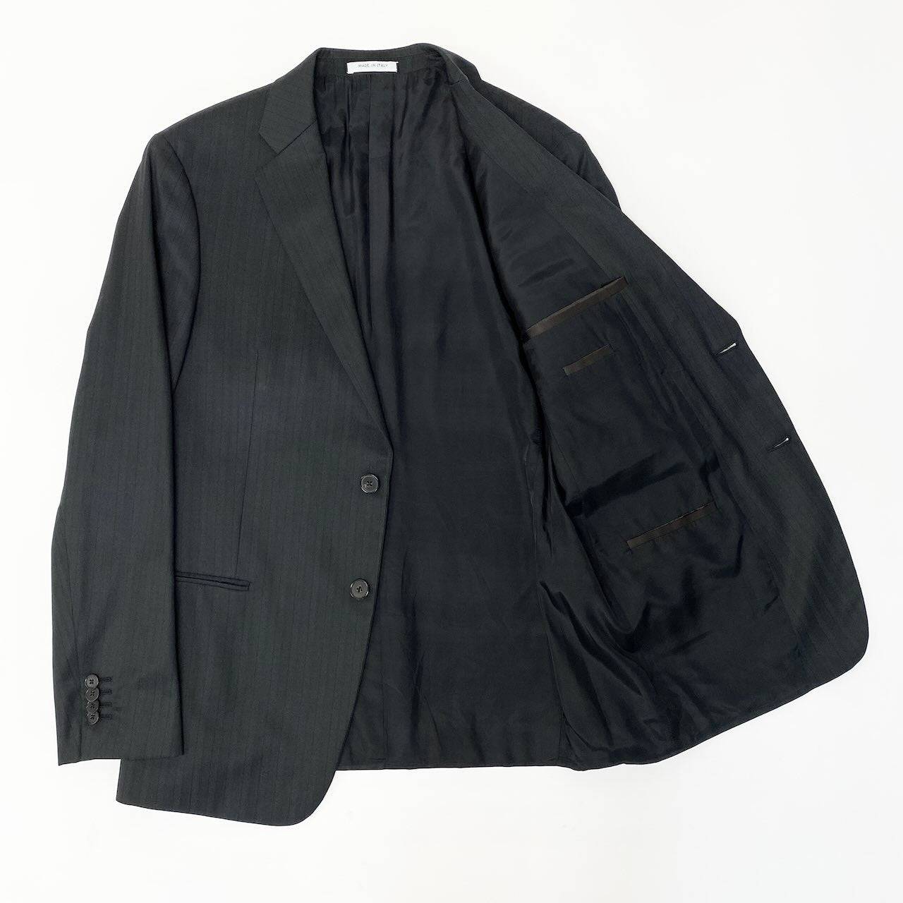 2c29 ARMANI COLLEZIONI アルマーニコレツィオーネ T LINE セットアップスーツ シングルスーツ 2B ストライプ柄 メンズ 紳士服 ビジネス フォーマル イタリア製 50 ブラック ウール100％u02t