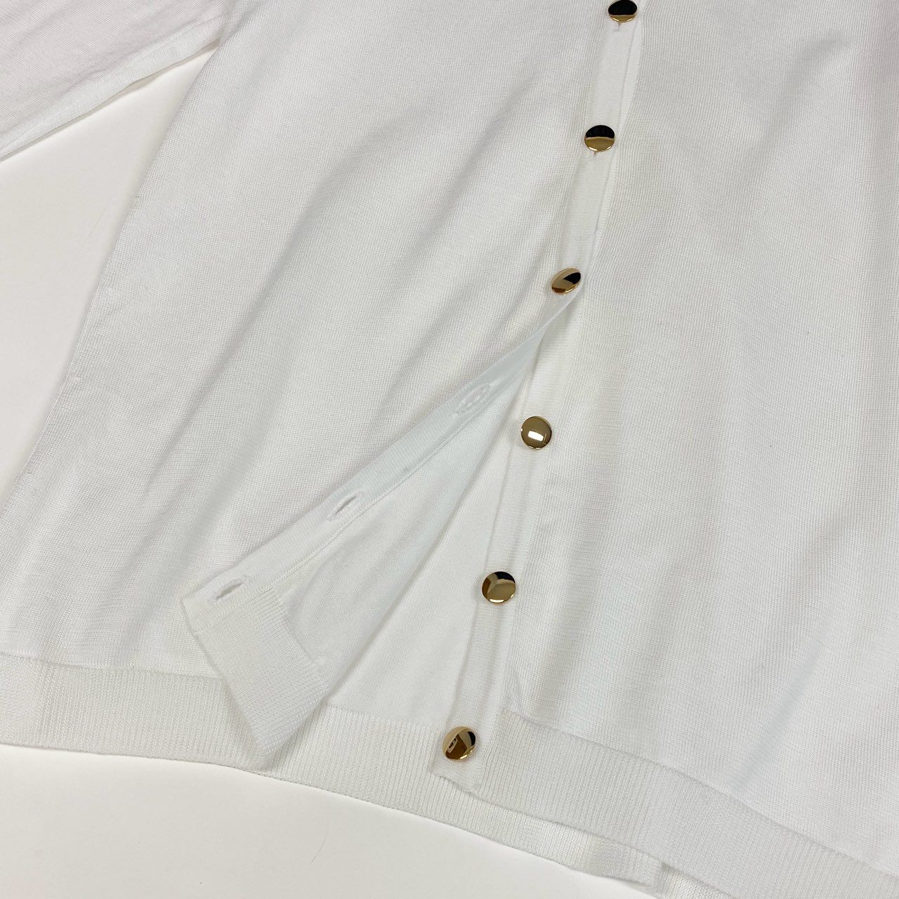 Id10 YVES SAINT LAURENT イヴサンローラン YSLロゴ Vネック ニットカーディガン トップス M ホワイト コットンu02t