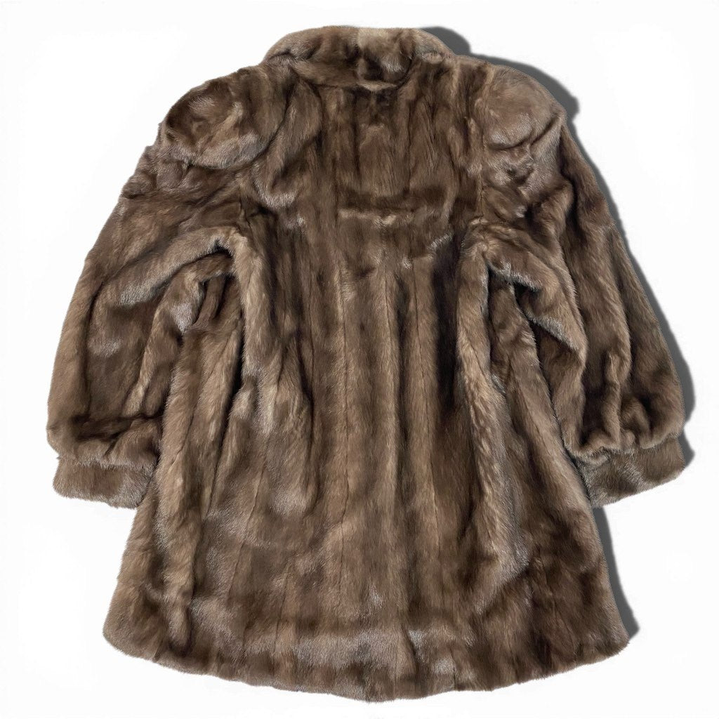 34l24 THE AMERICAN FUR AWARDS アメリカンファーアワード 5つ星 ブルーアイリスミンク ロングコート サイズF 茶系 最高級本毛皮 MINK FURt18r