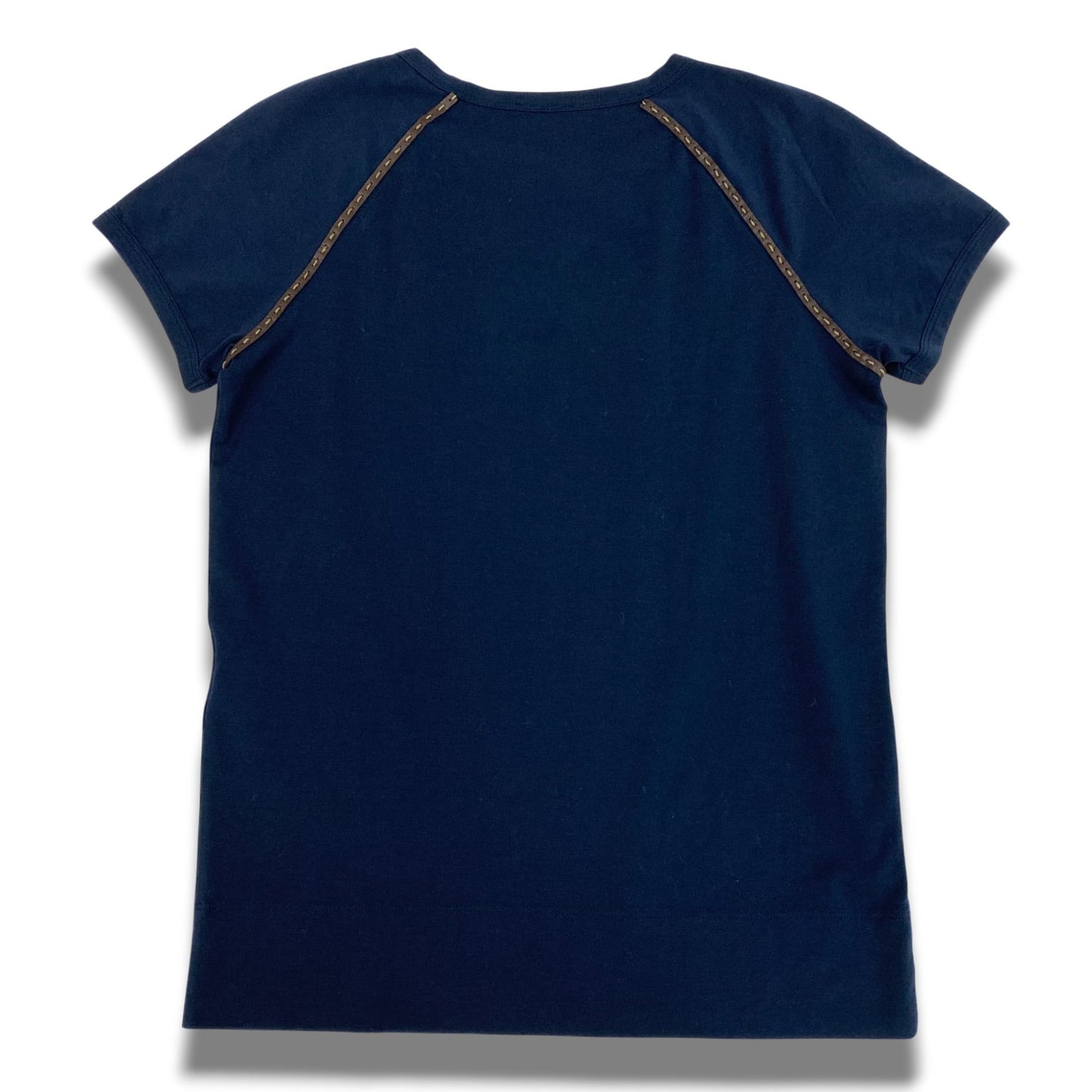 Eb20  FENDI フェンディ レザーパイピング 半袖Tシャツ カットソー 42 ネイビー レディースu02t